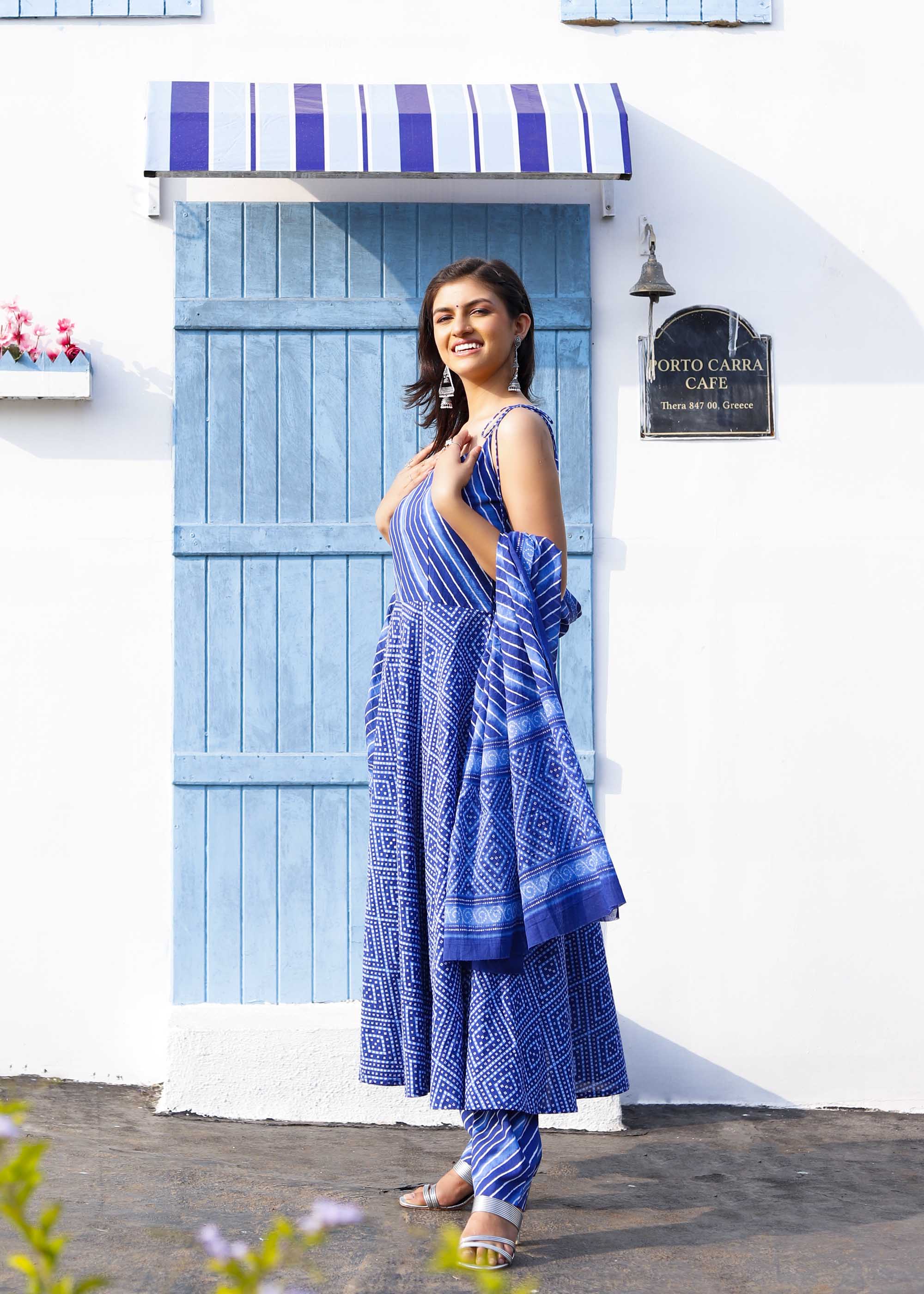 Bright Blue Bandhani Anarkali Suit