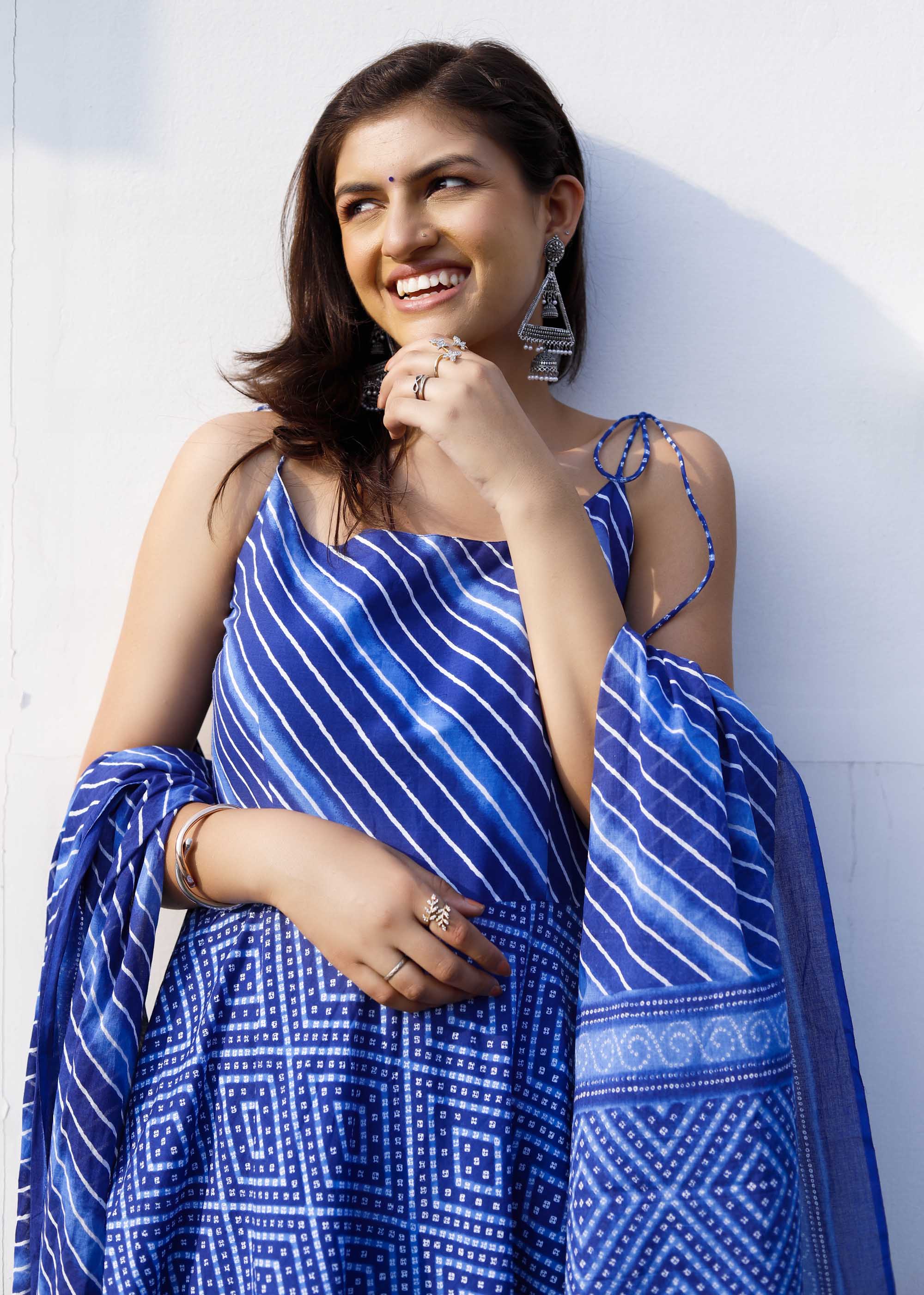 Bright Blue Bandhani Anarkali Suit