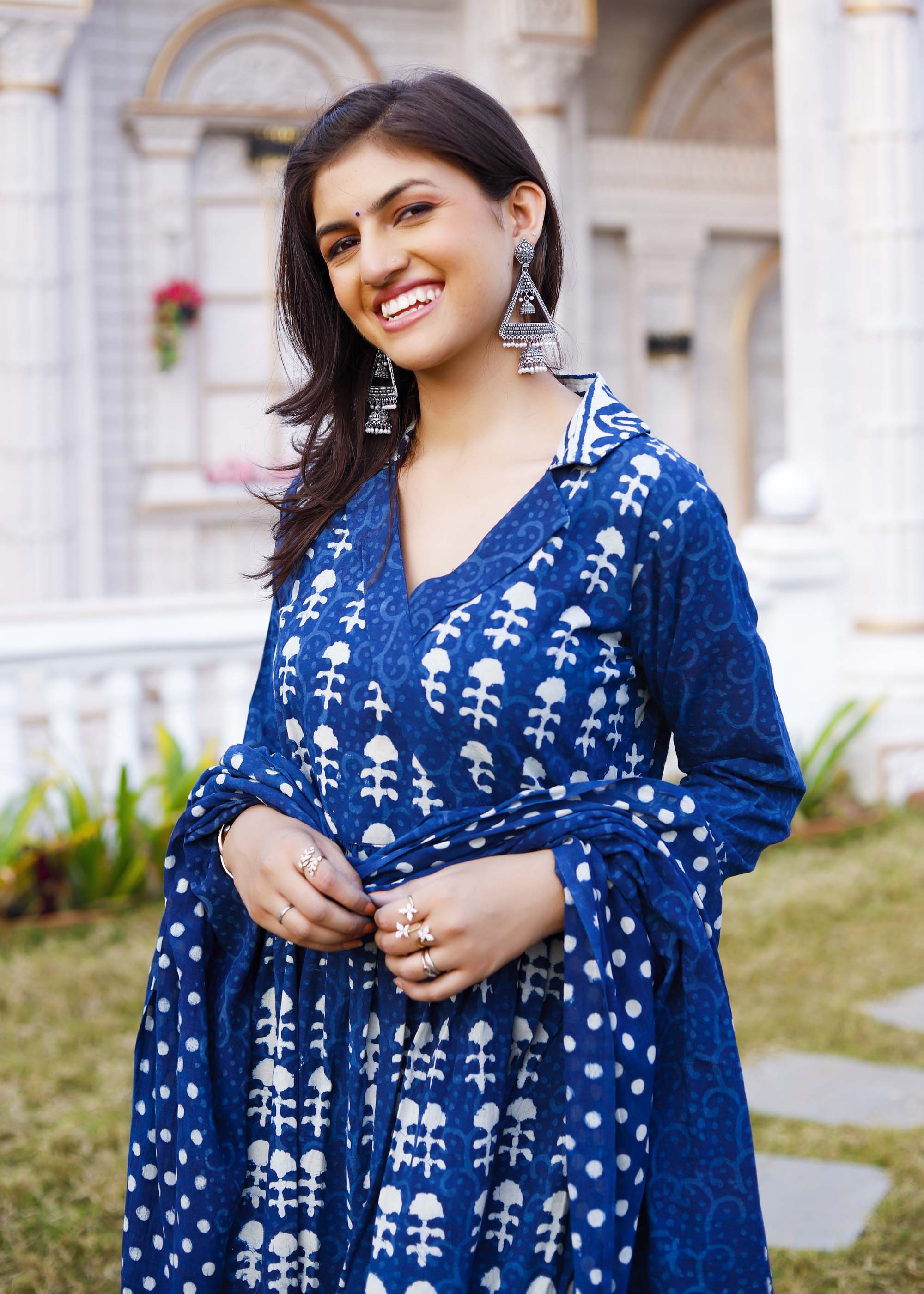 Blue printed Anarkali suit set