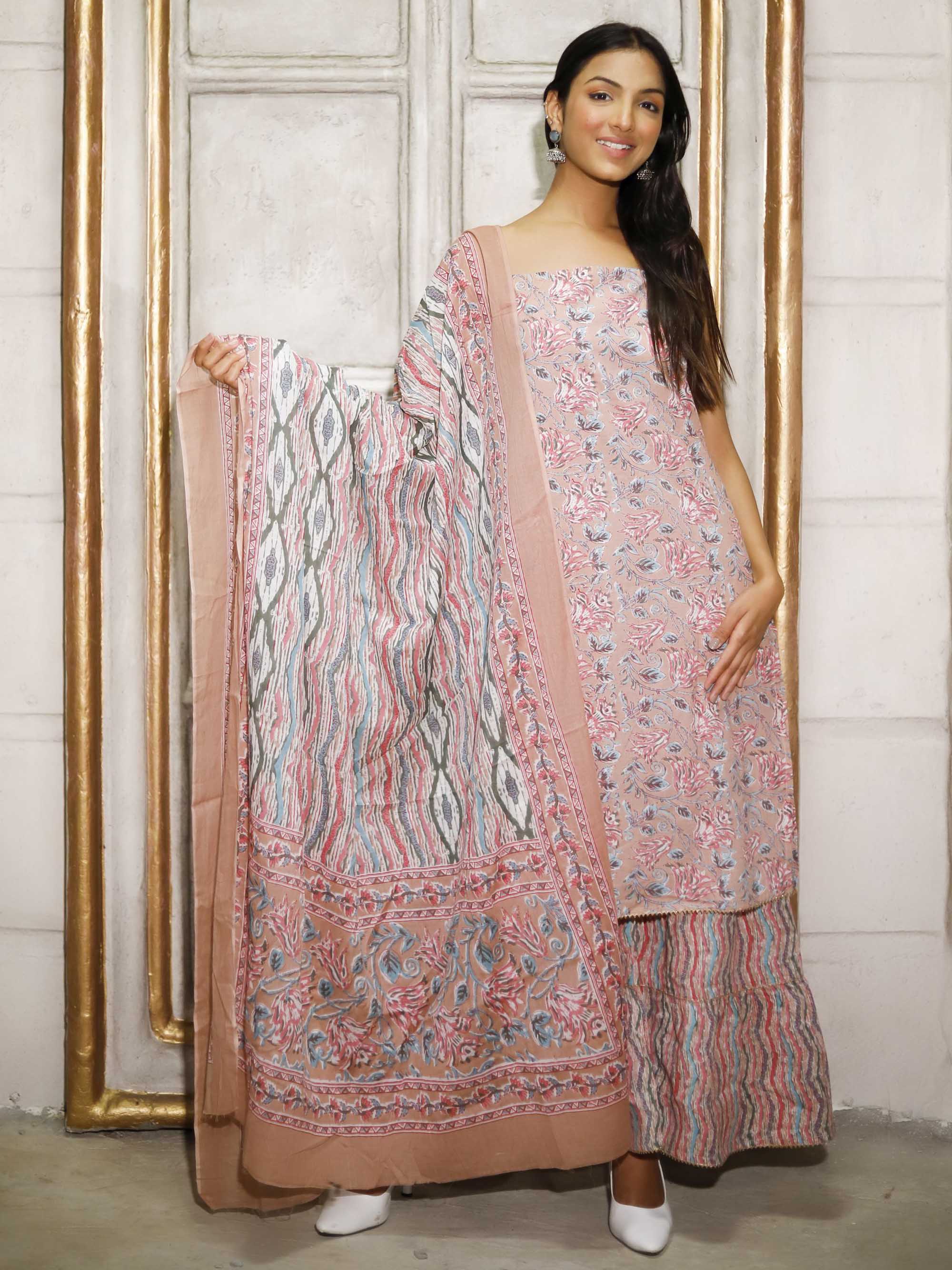 Pink Cotton printed suit set