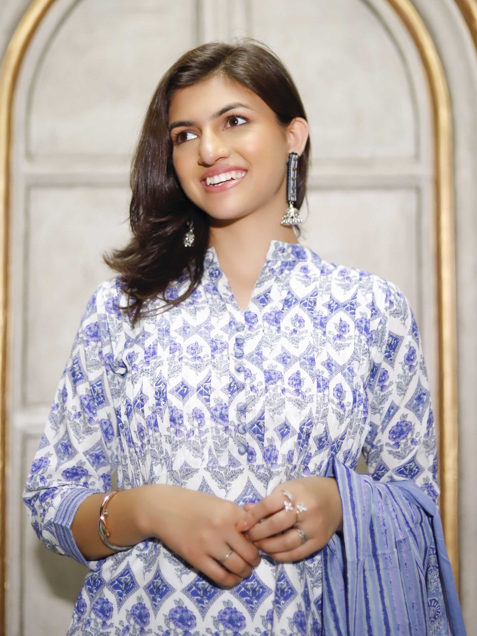 Blue Cotton printed Salwar suit