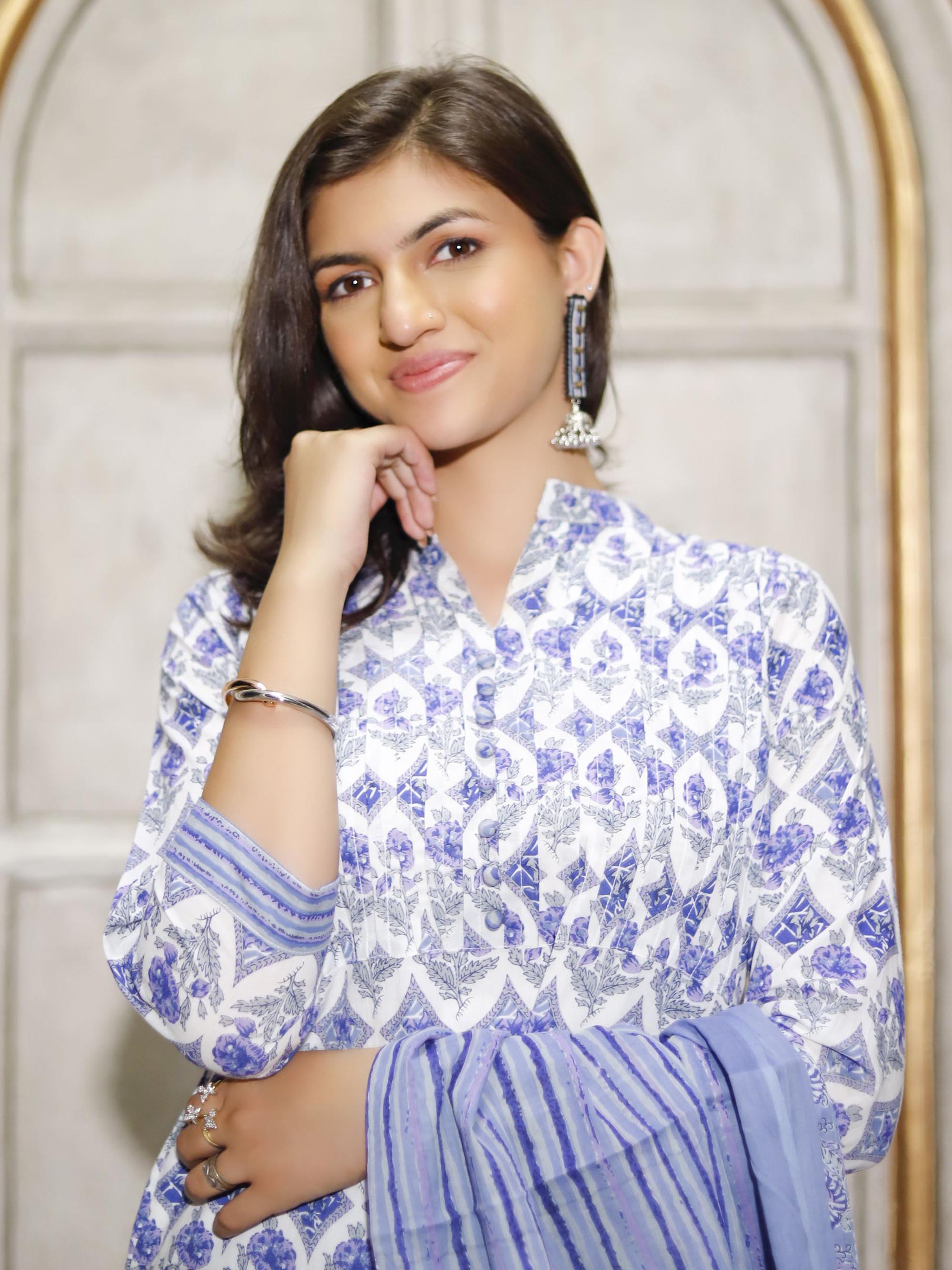Blue Cotton printed Salwar suit