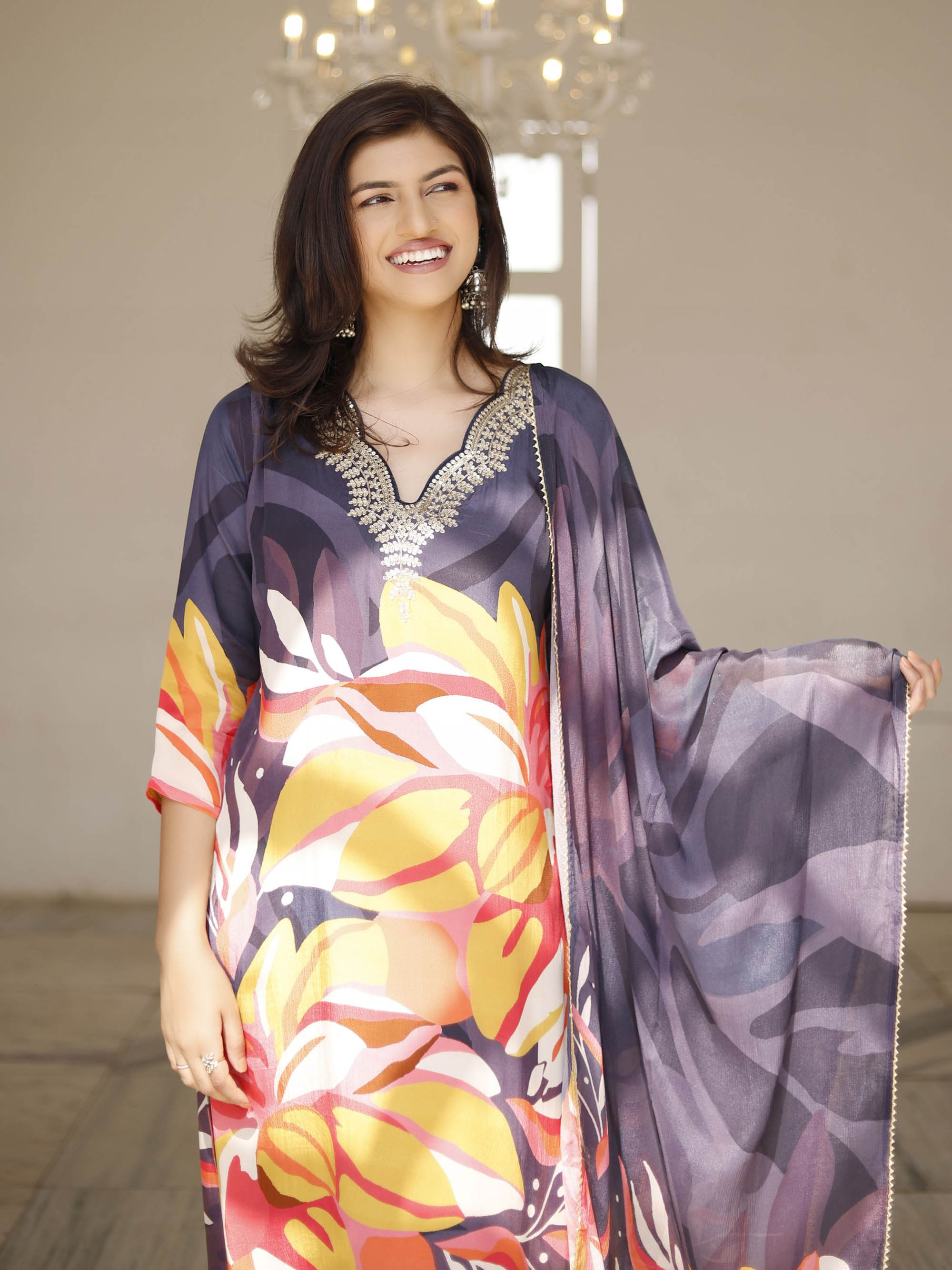 Floral Muslin 3 piece Suit set