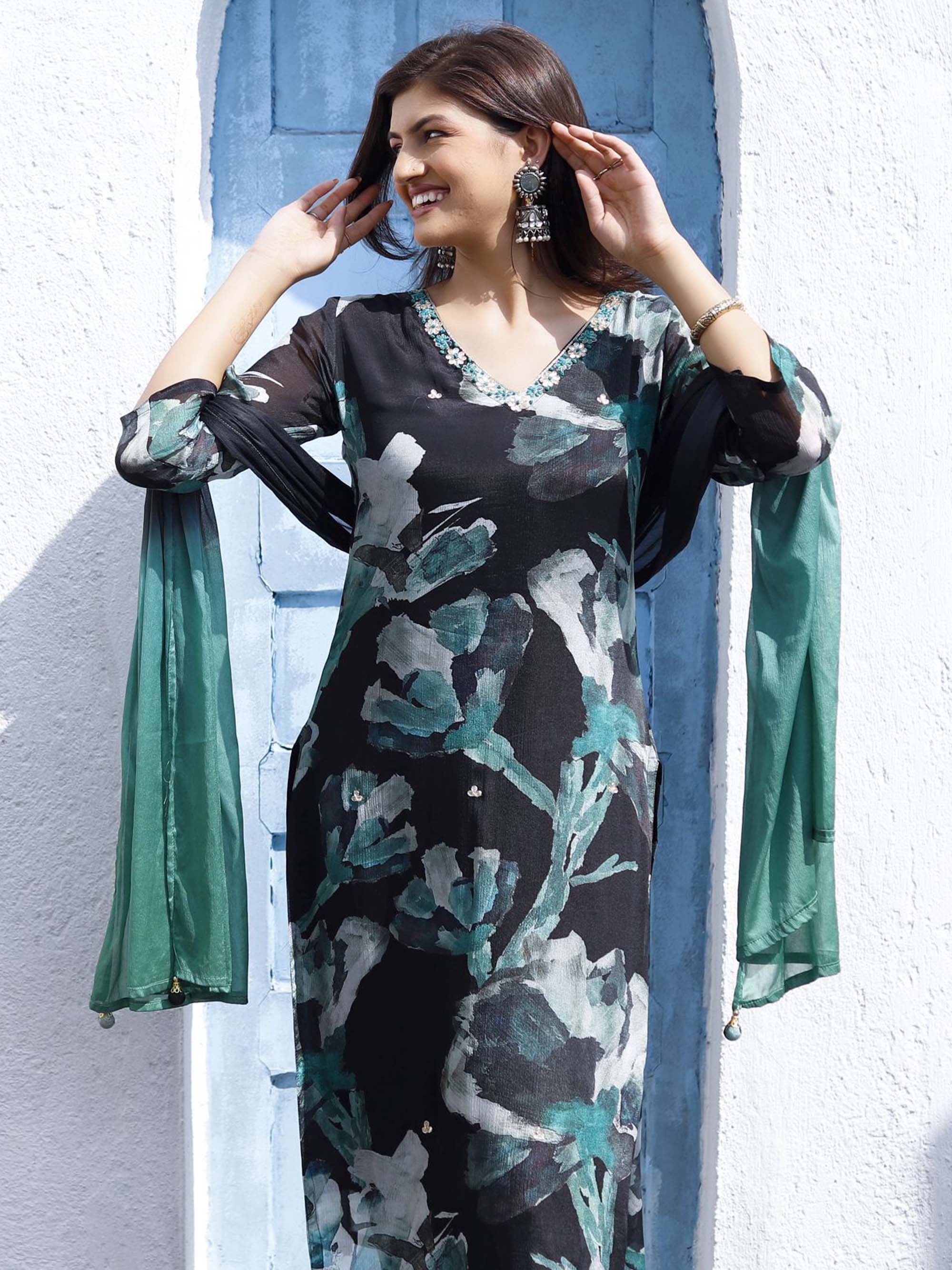 Black printed Muslin Suit set