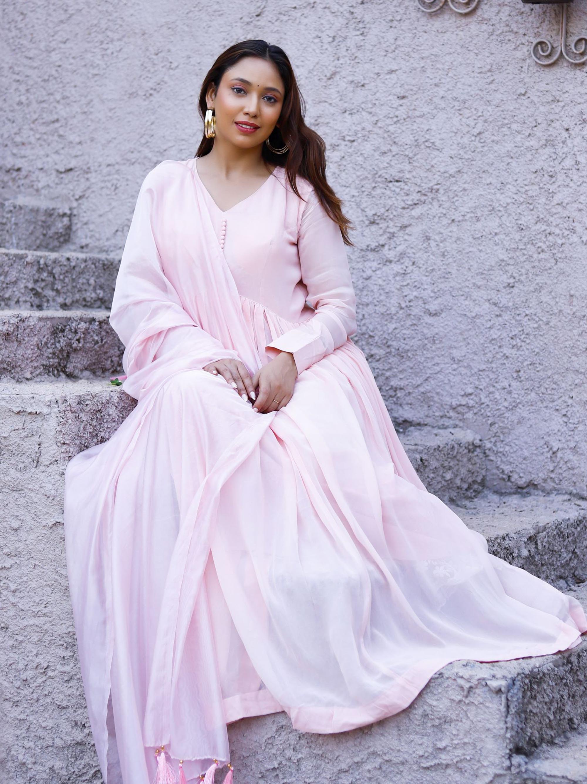 Baby Pink Viscose Anarkali suit set