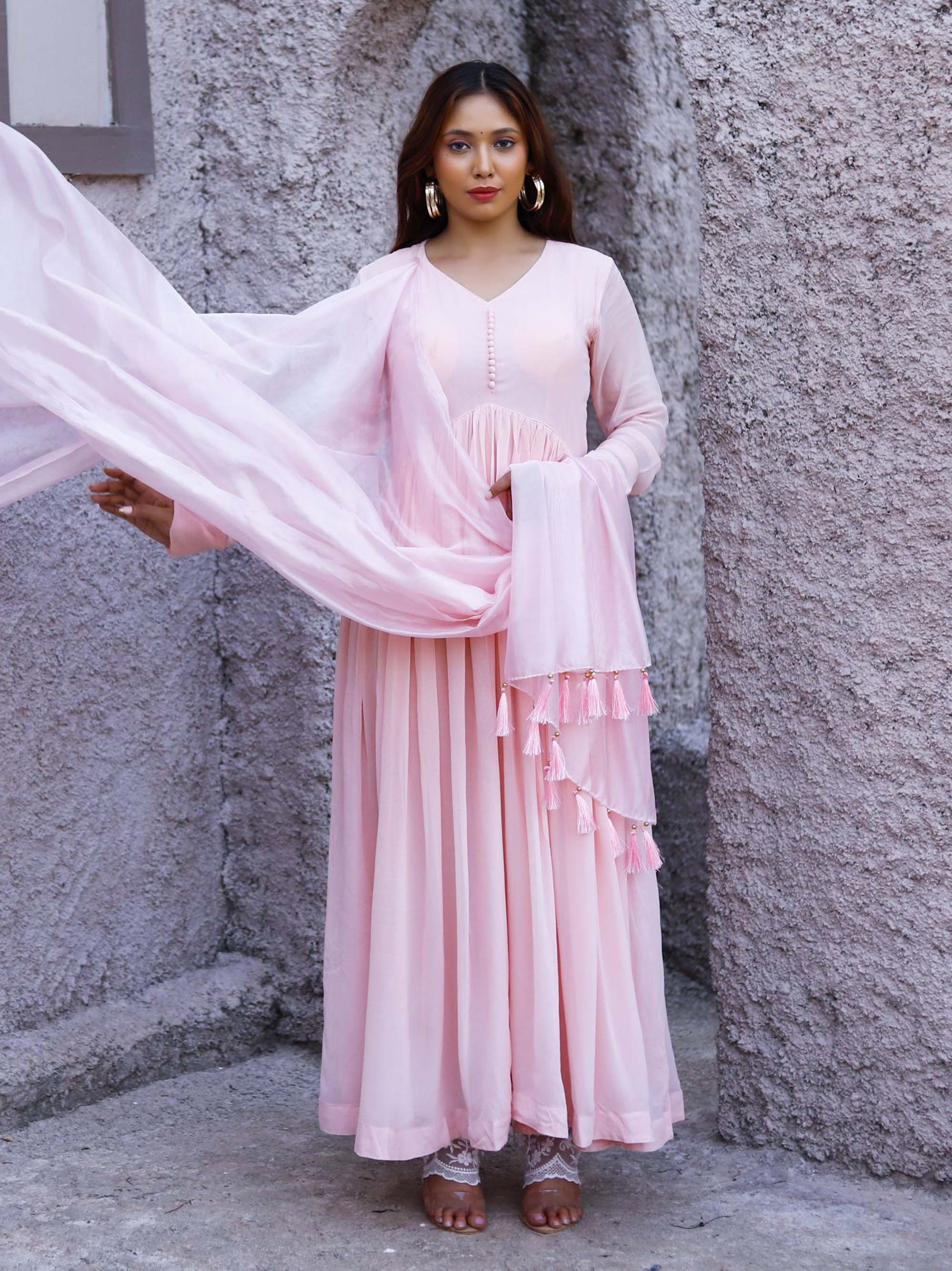 Baby Pink Viscose Anarkali suit set