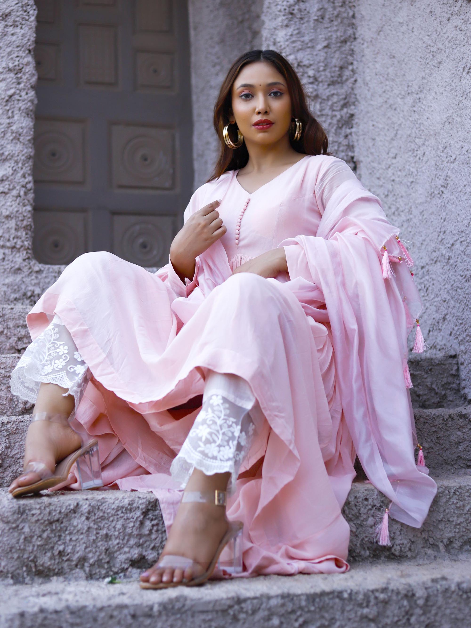 Baby Pink Viscose Anarkali suit set