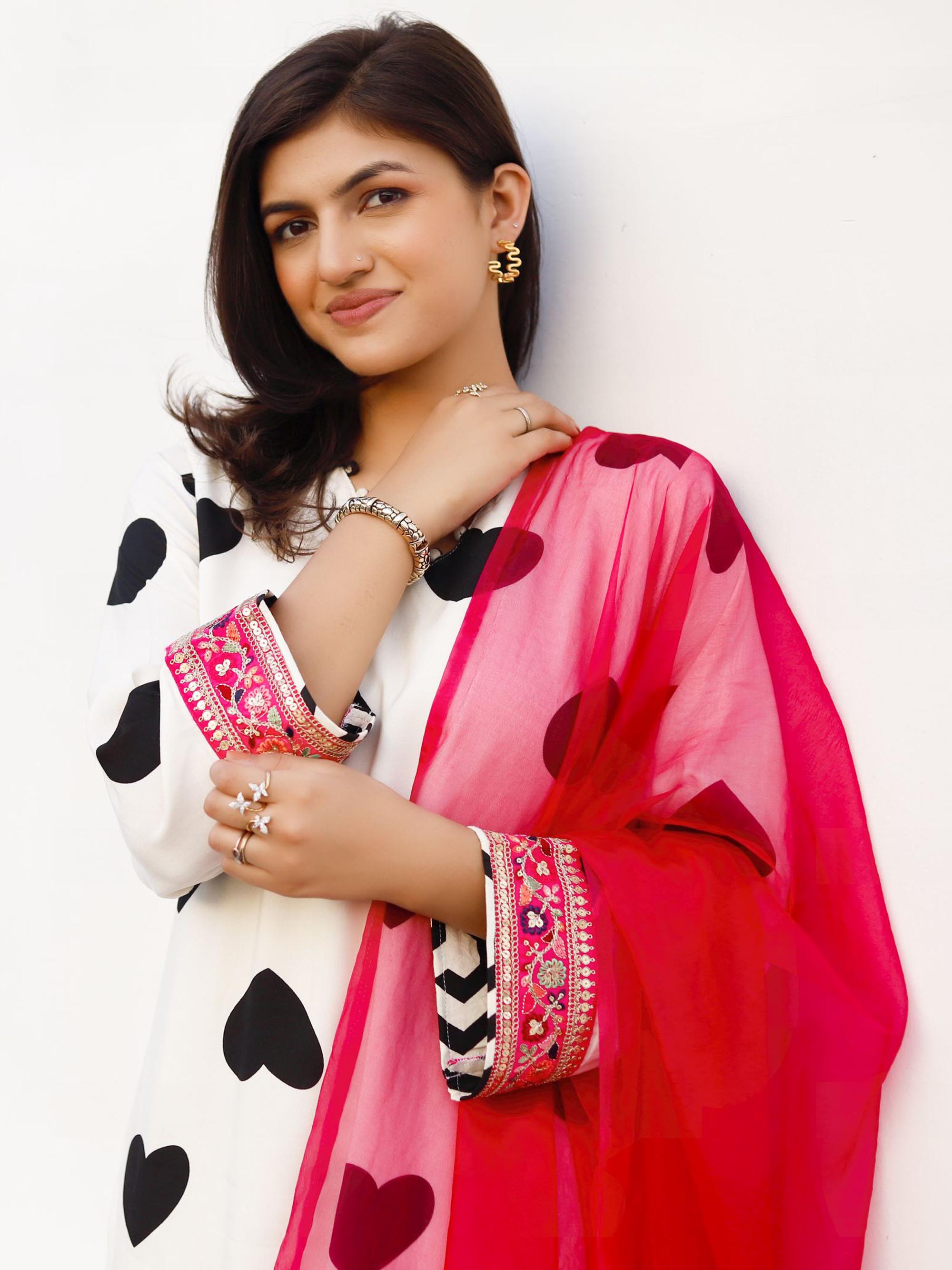 Black and White heart print Modal Suit set