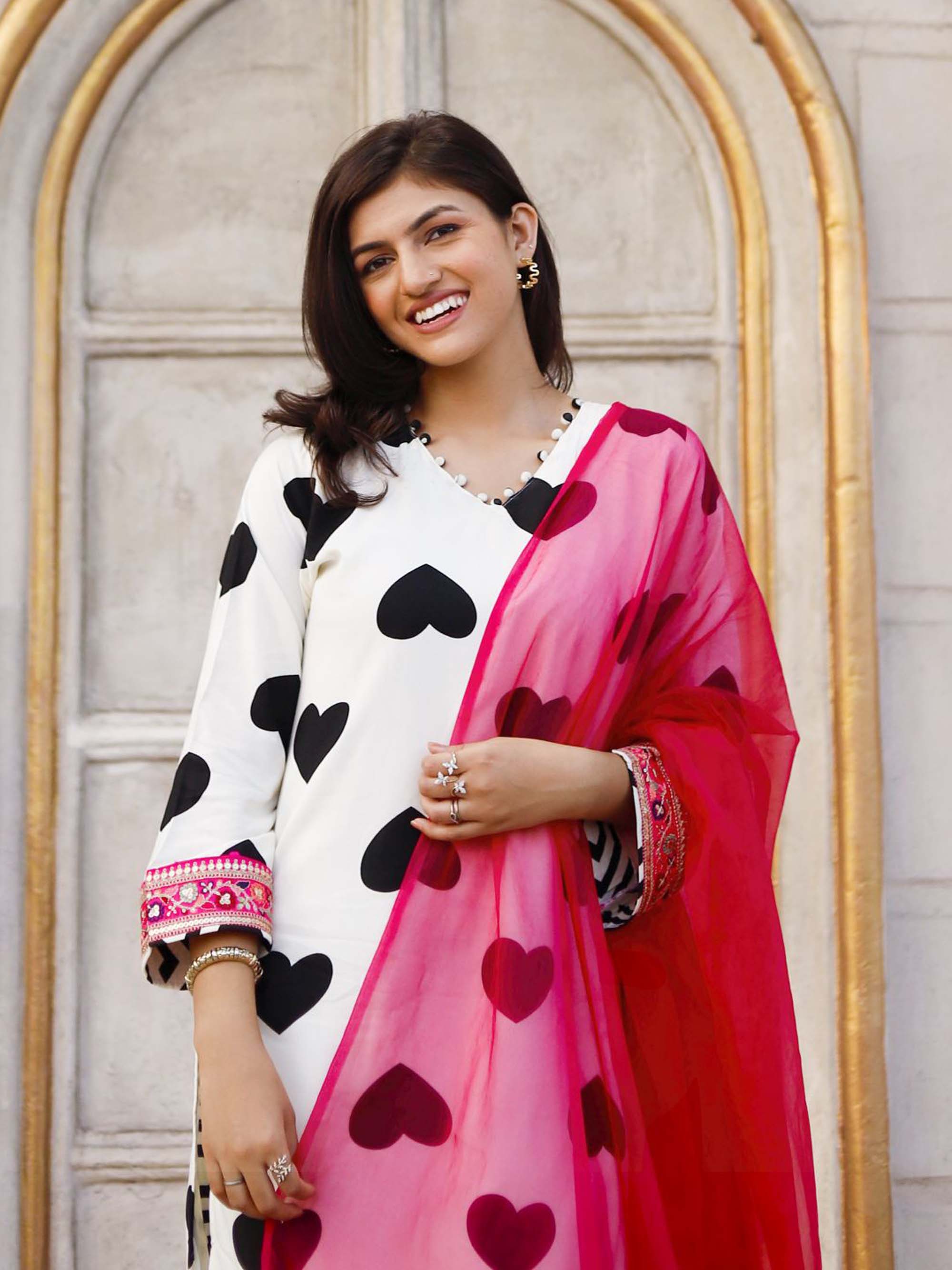 Black and White heart print Modal Suit set