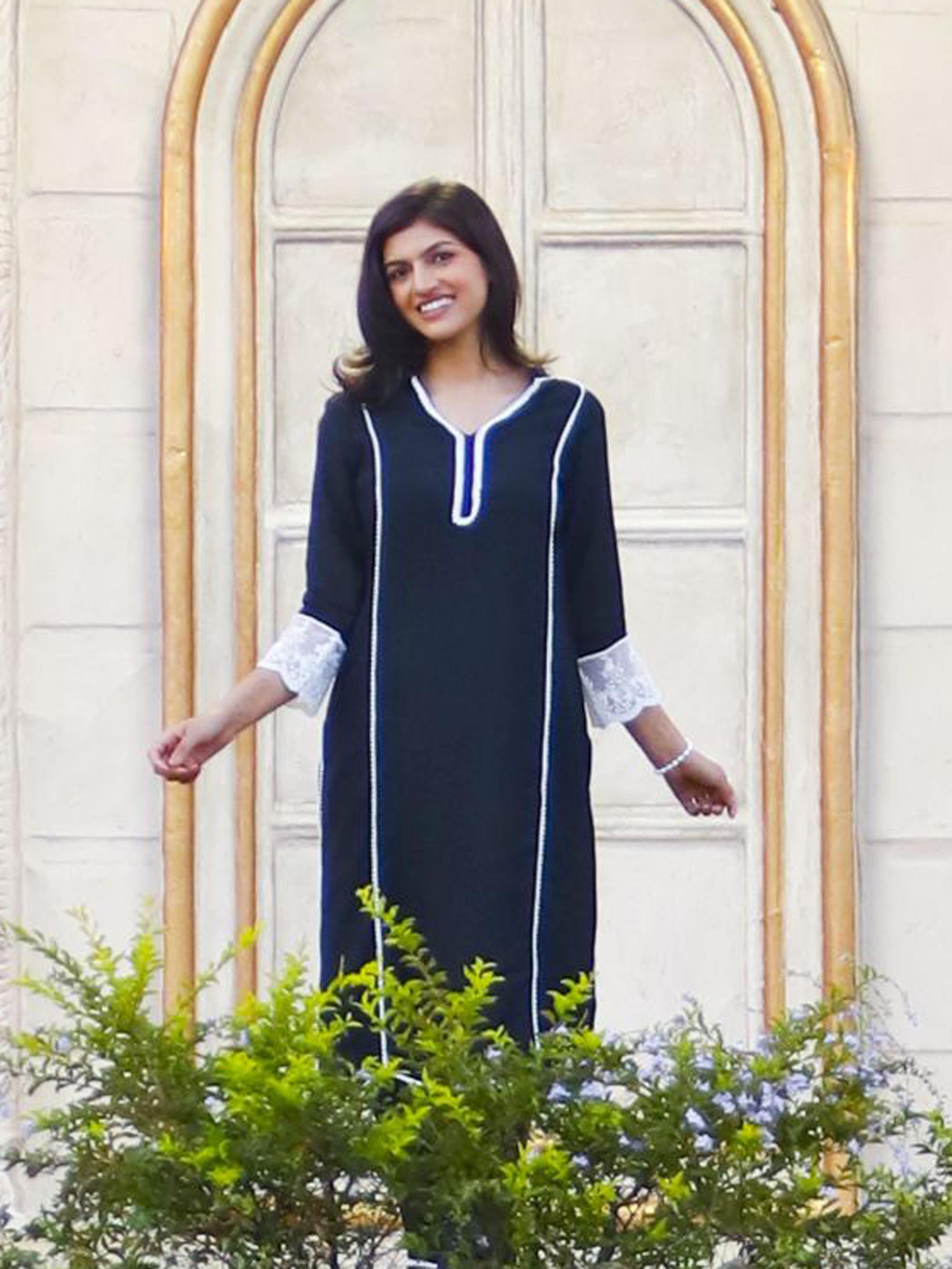 Black  Muslin cotton Kurta set with lace borders