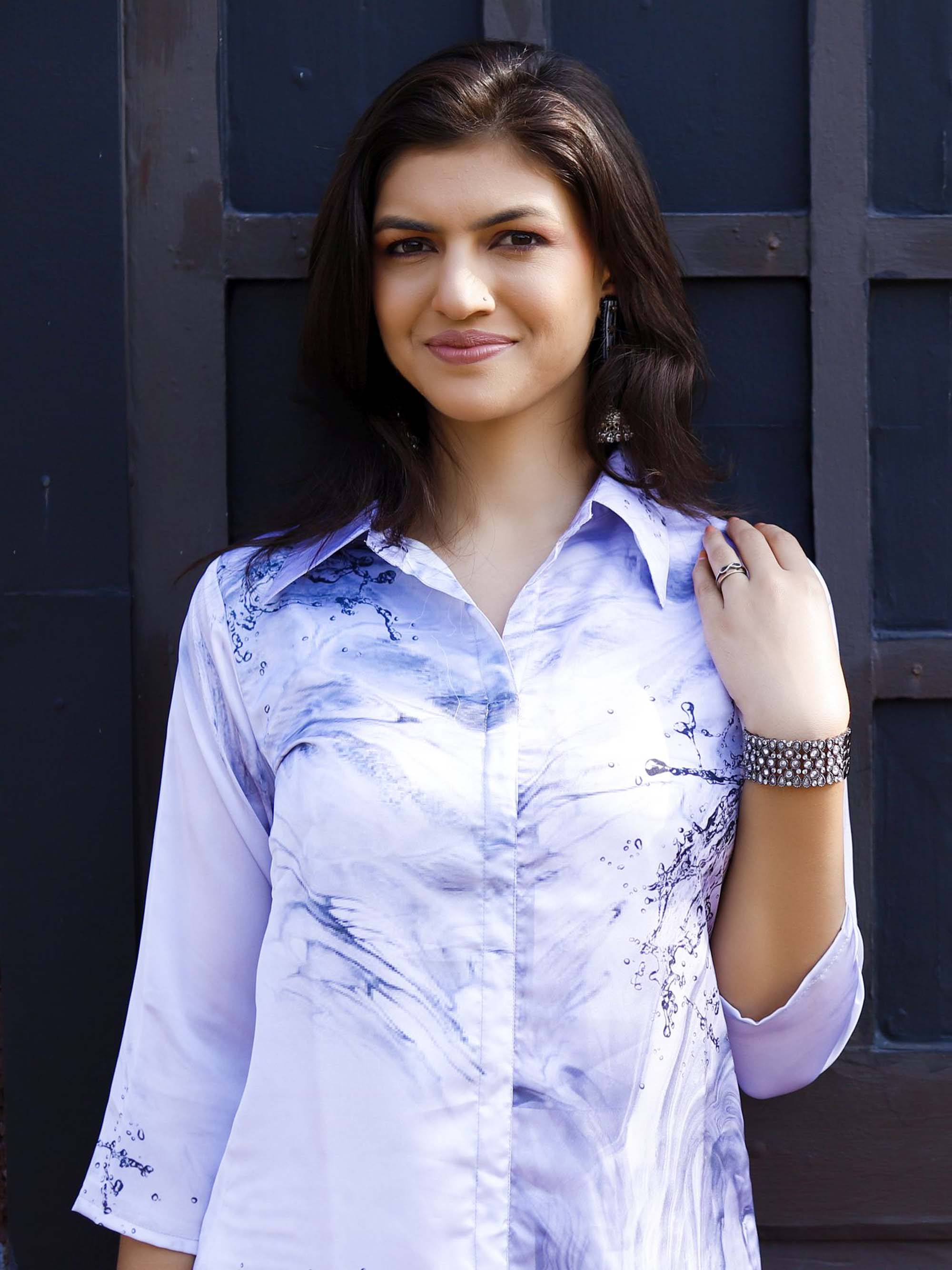 Blue abstract print Modal satin Kurta set