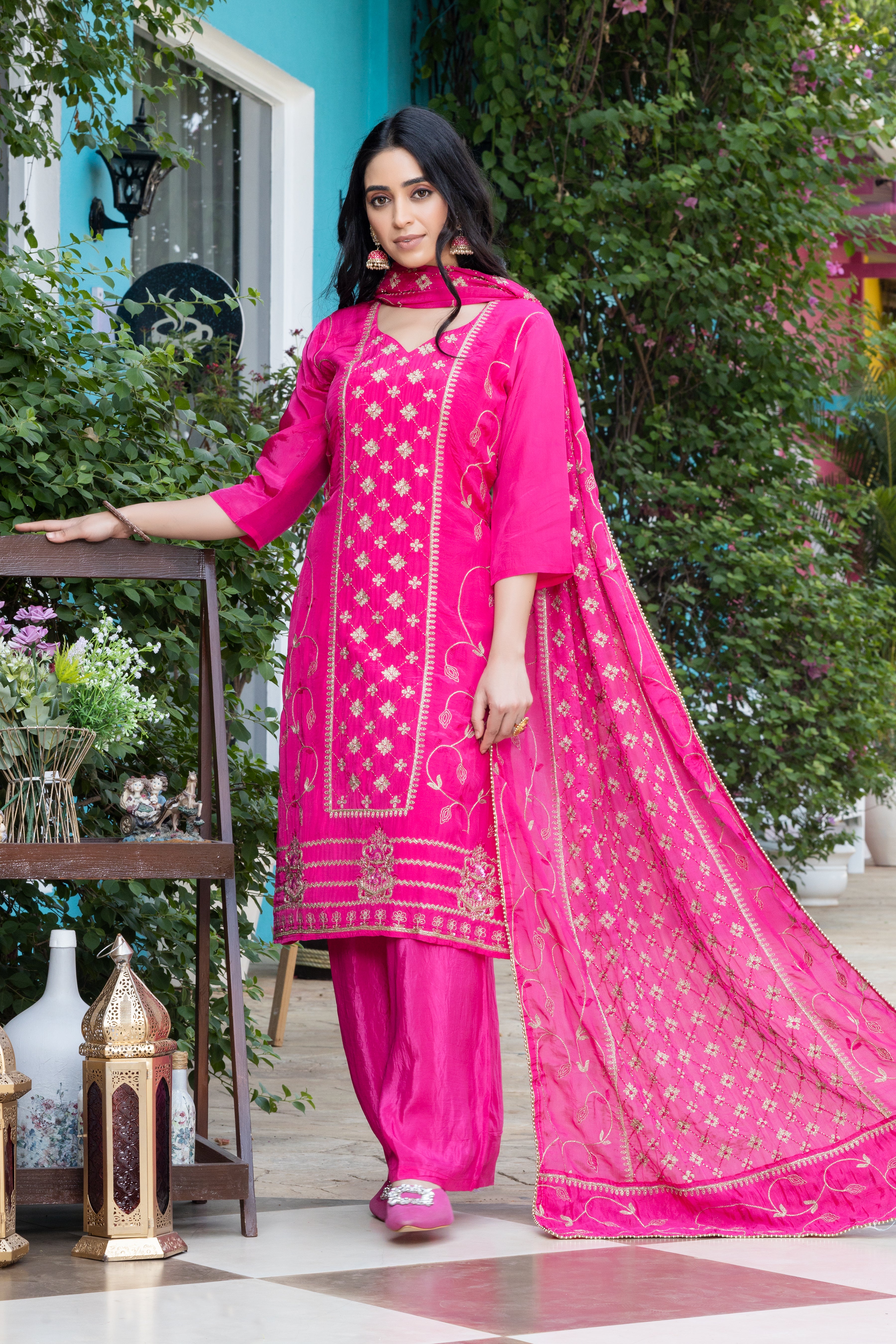 Pure Crepe Pink salwar suit set