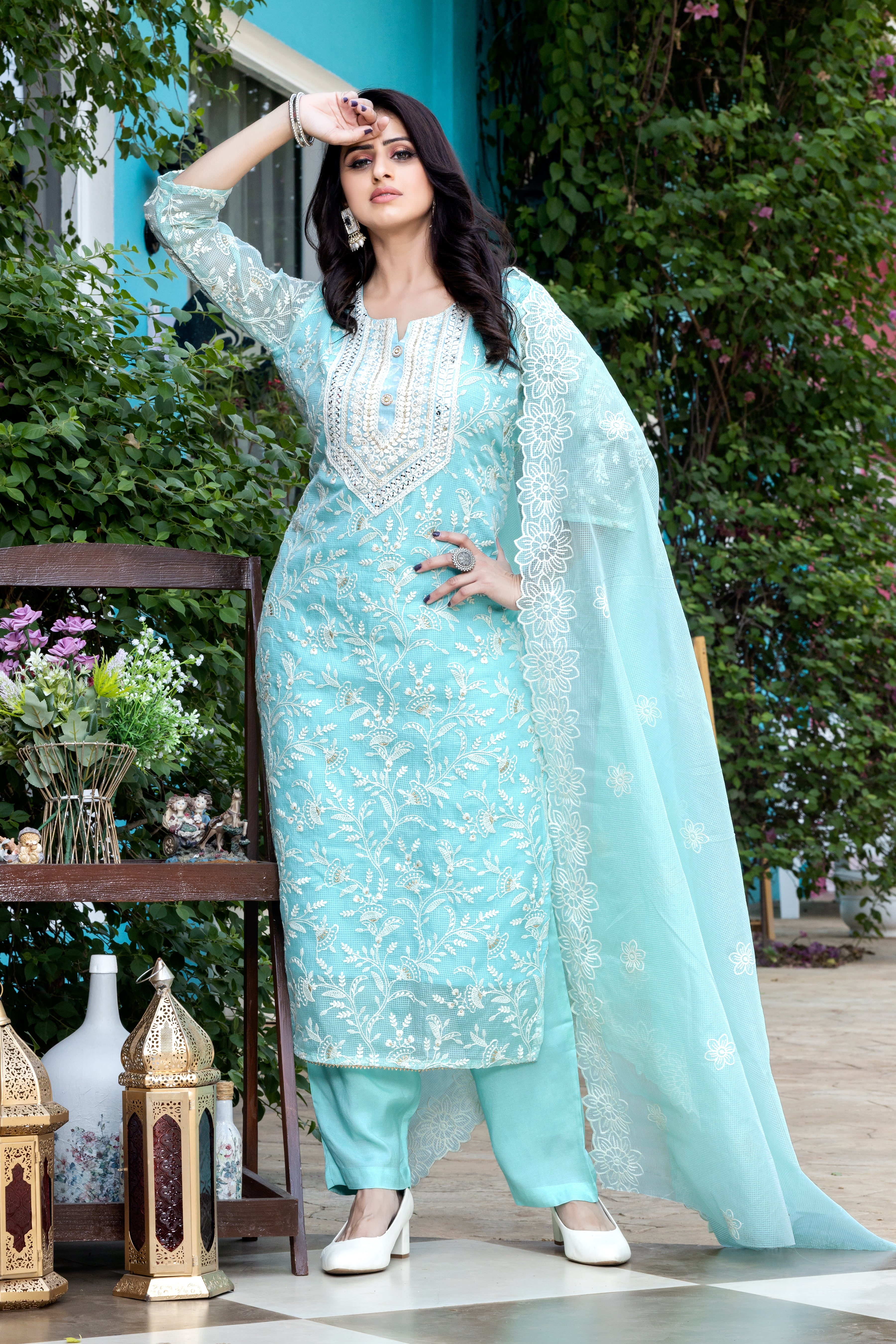 Kota Doria Salwar suit with Chikankari work