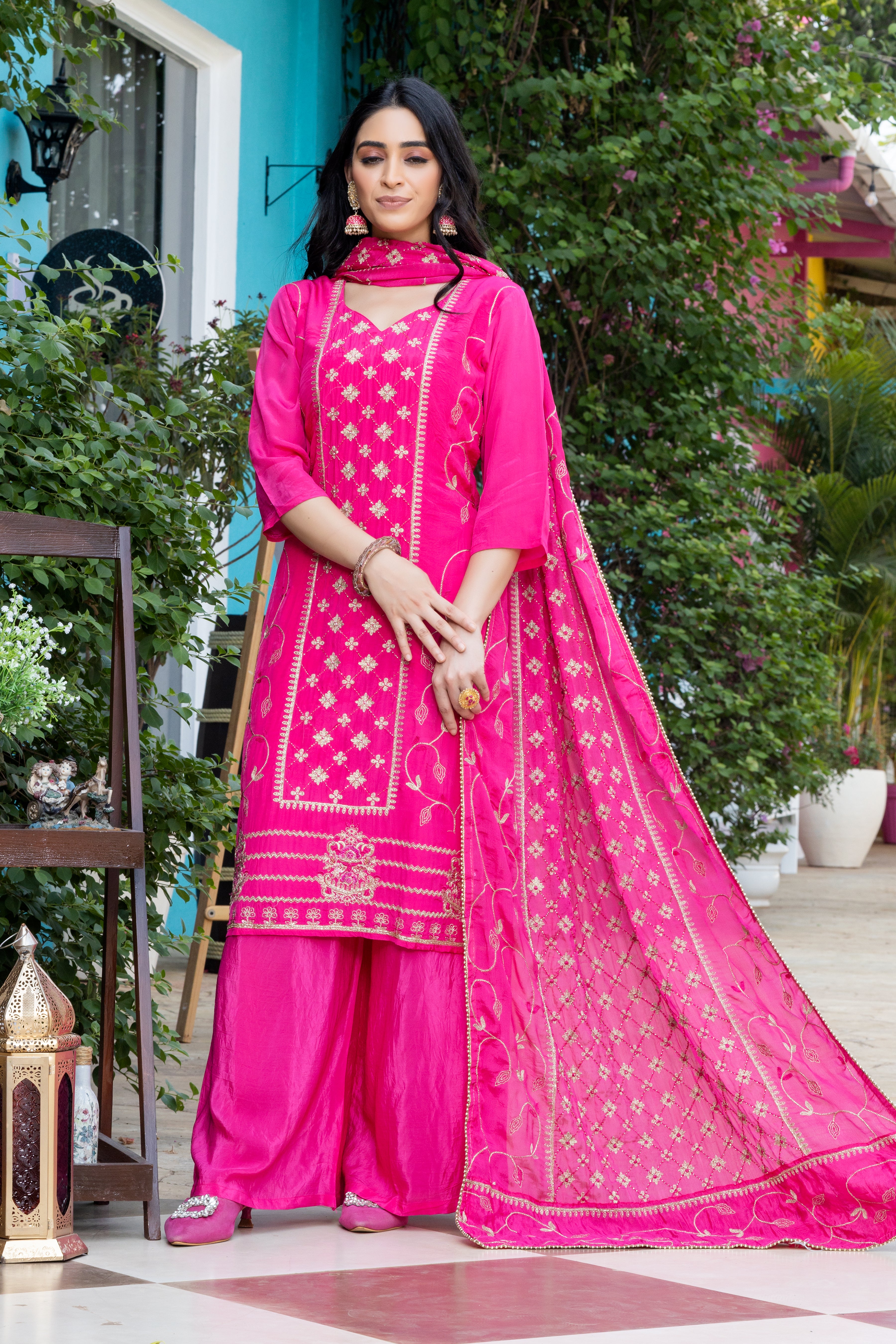 Pure Crepe Pink salwar suit set