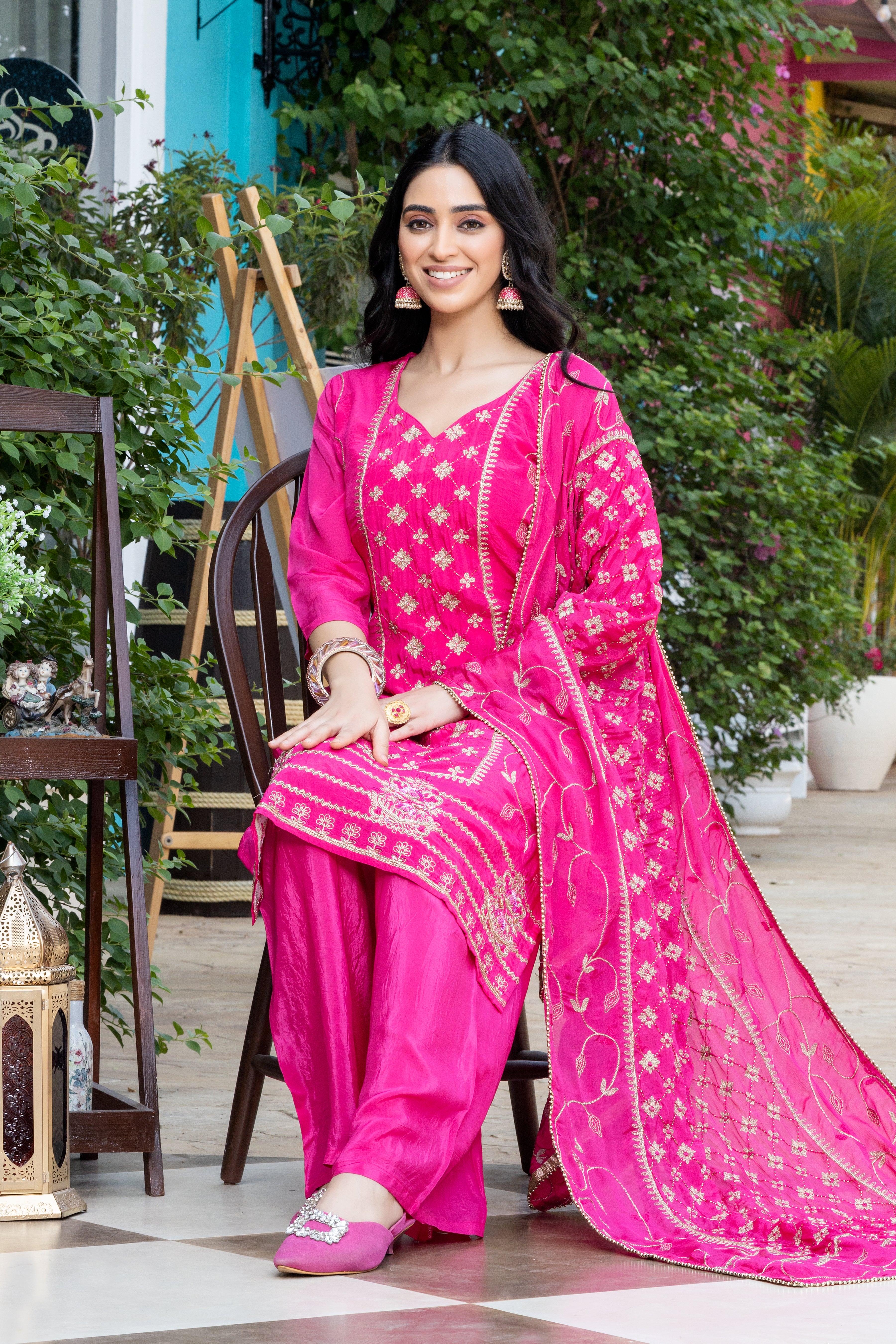 Pure Crepe Pink salwar suit set