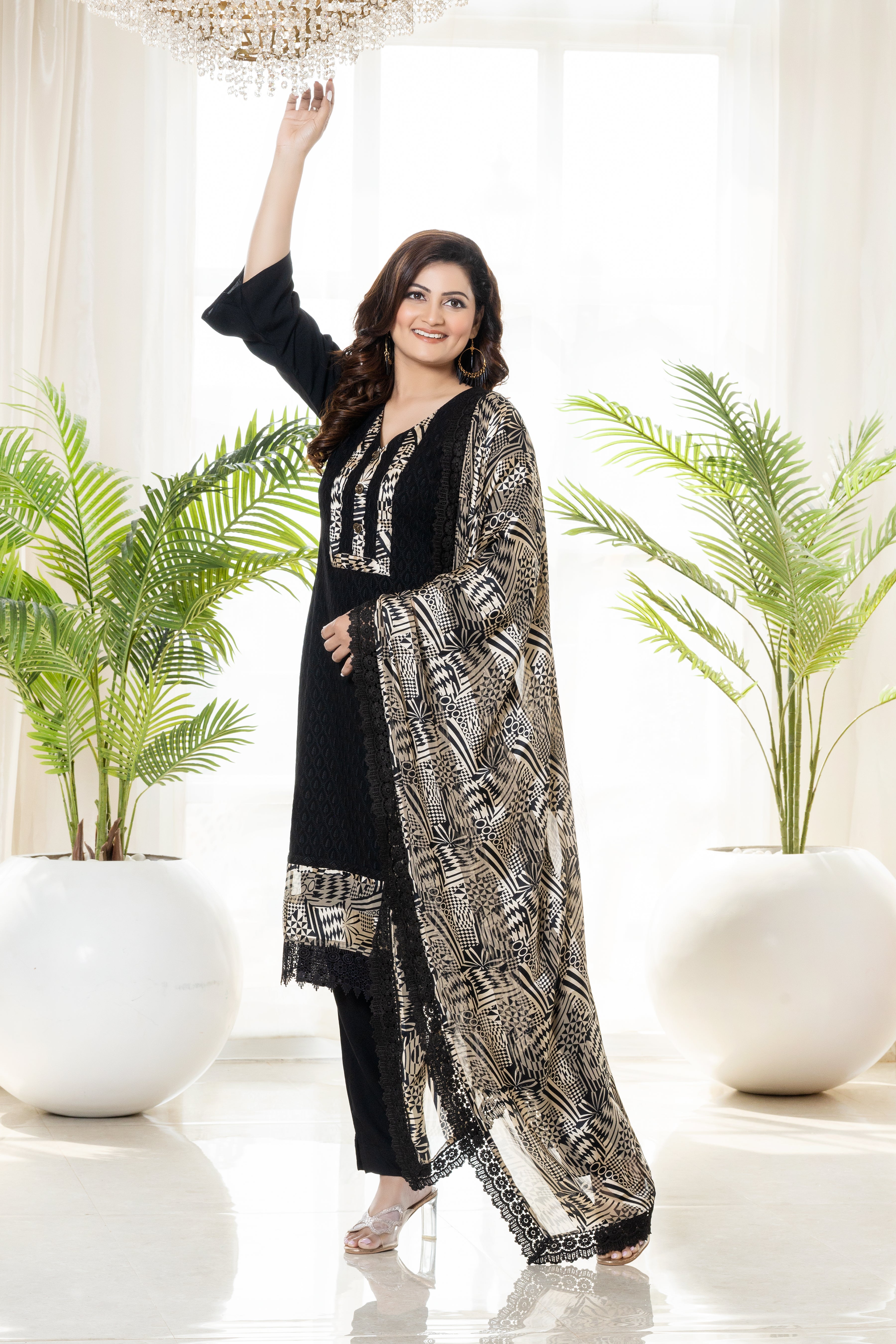 Black Georgette suit set with printed dupatta