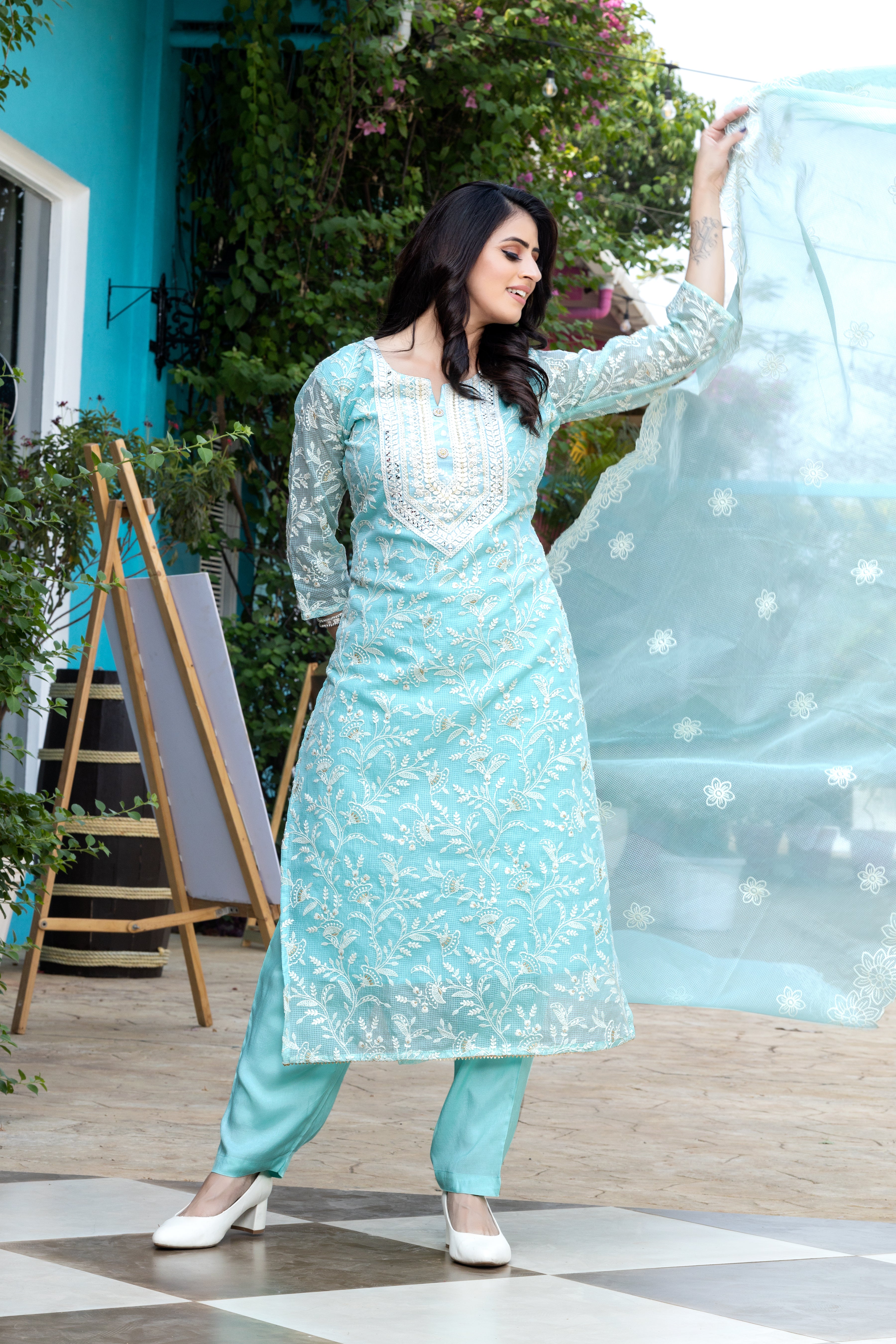 Kota Doria Salwar suit with Chikankari work