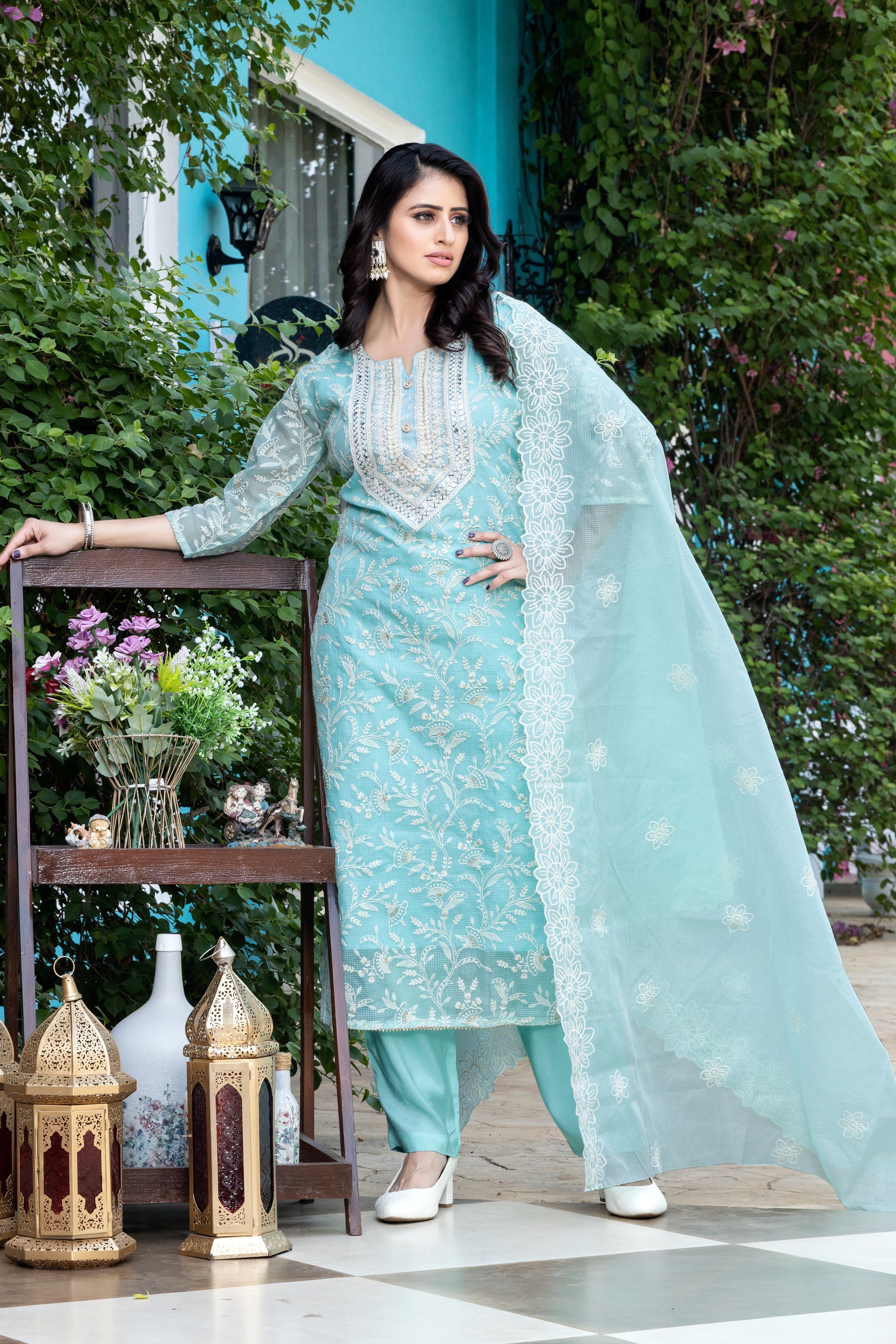 Kota Doria Salwar suit with Chikankari work