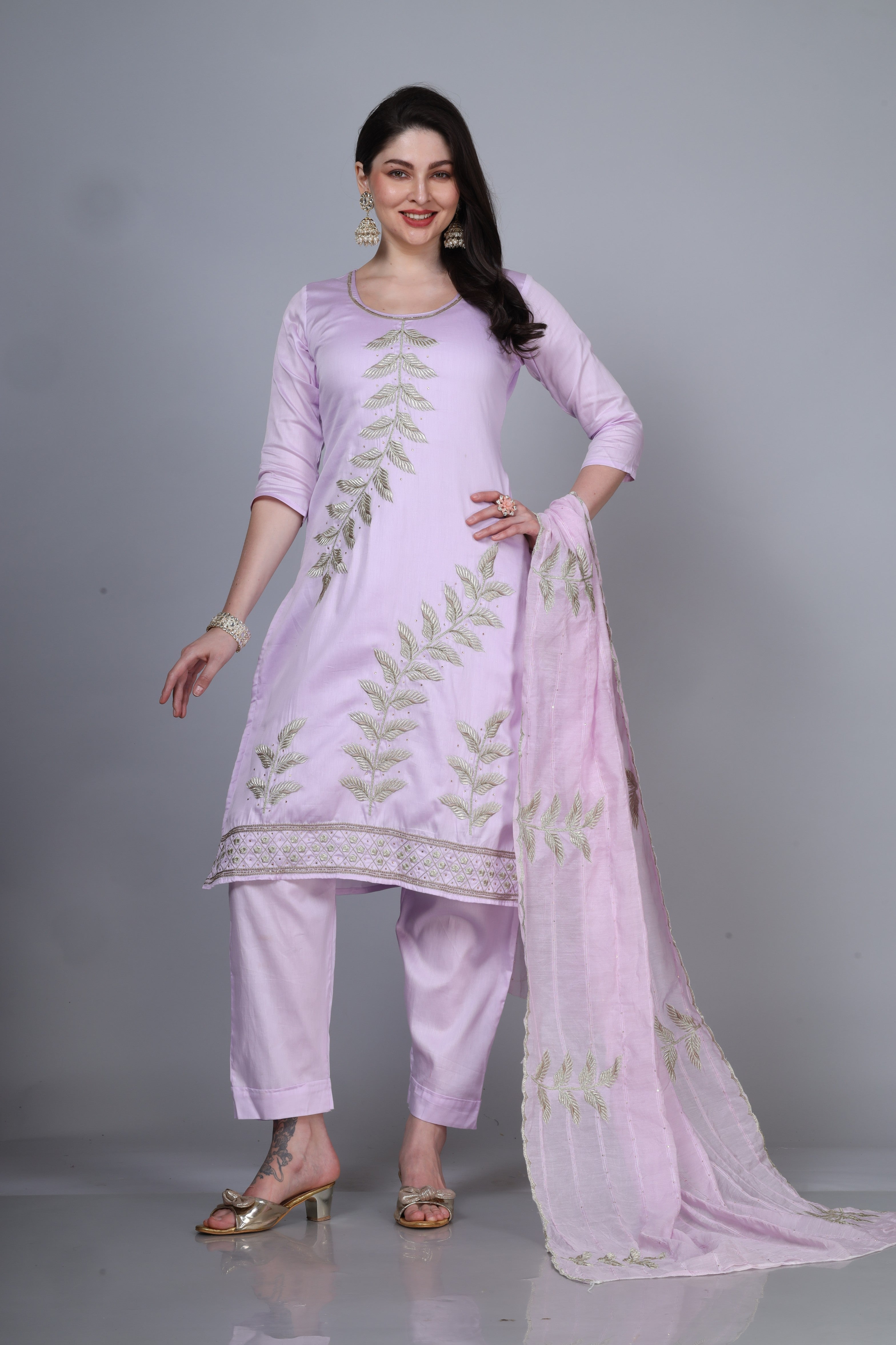 Pastel Jaam cotton zari work suit set with muslin dupatta