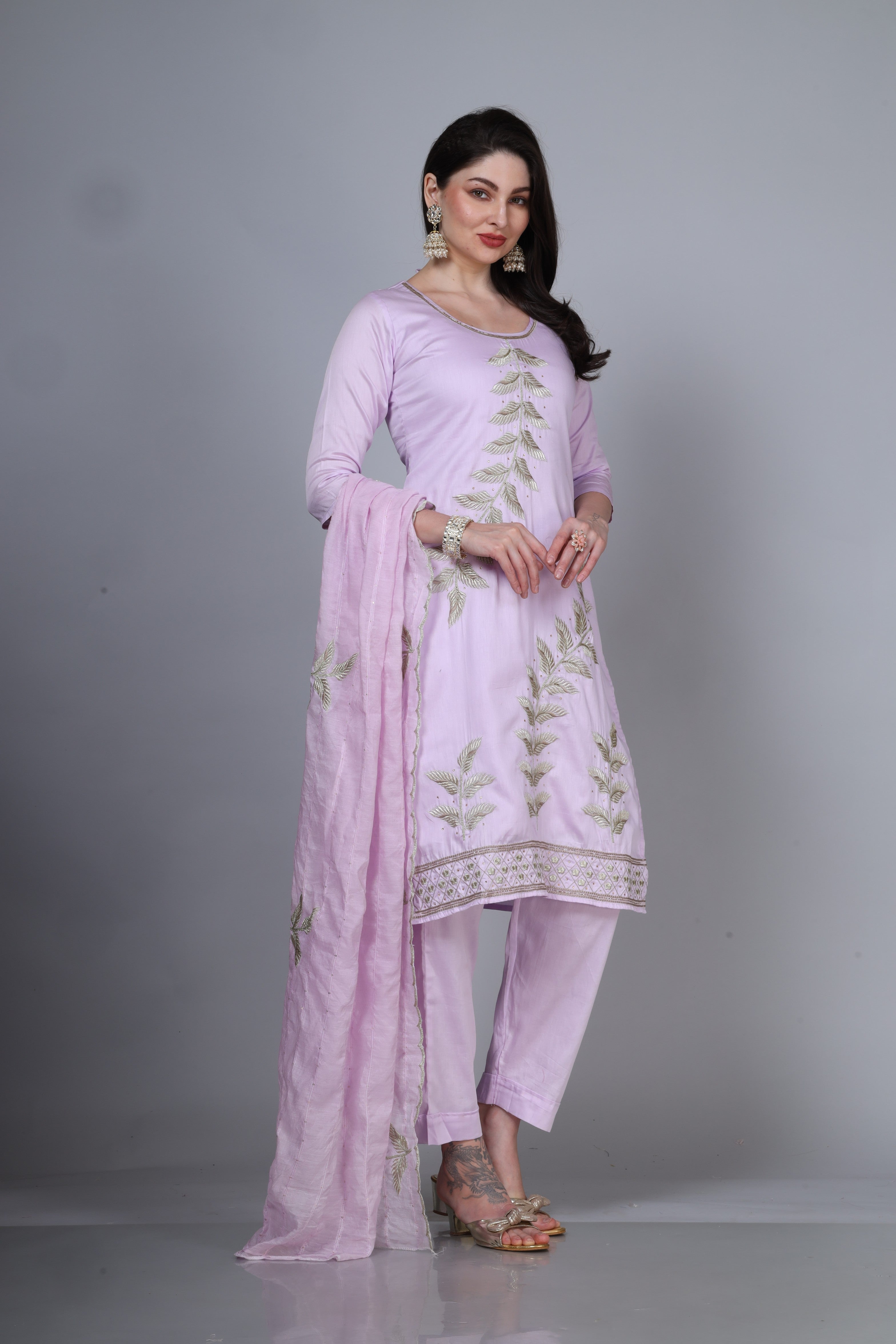 Pastel Jaam cotton zari work suit set with muslin dupatta