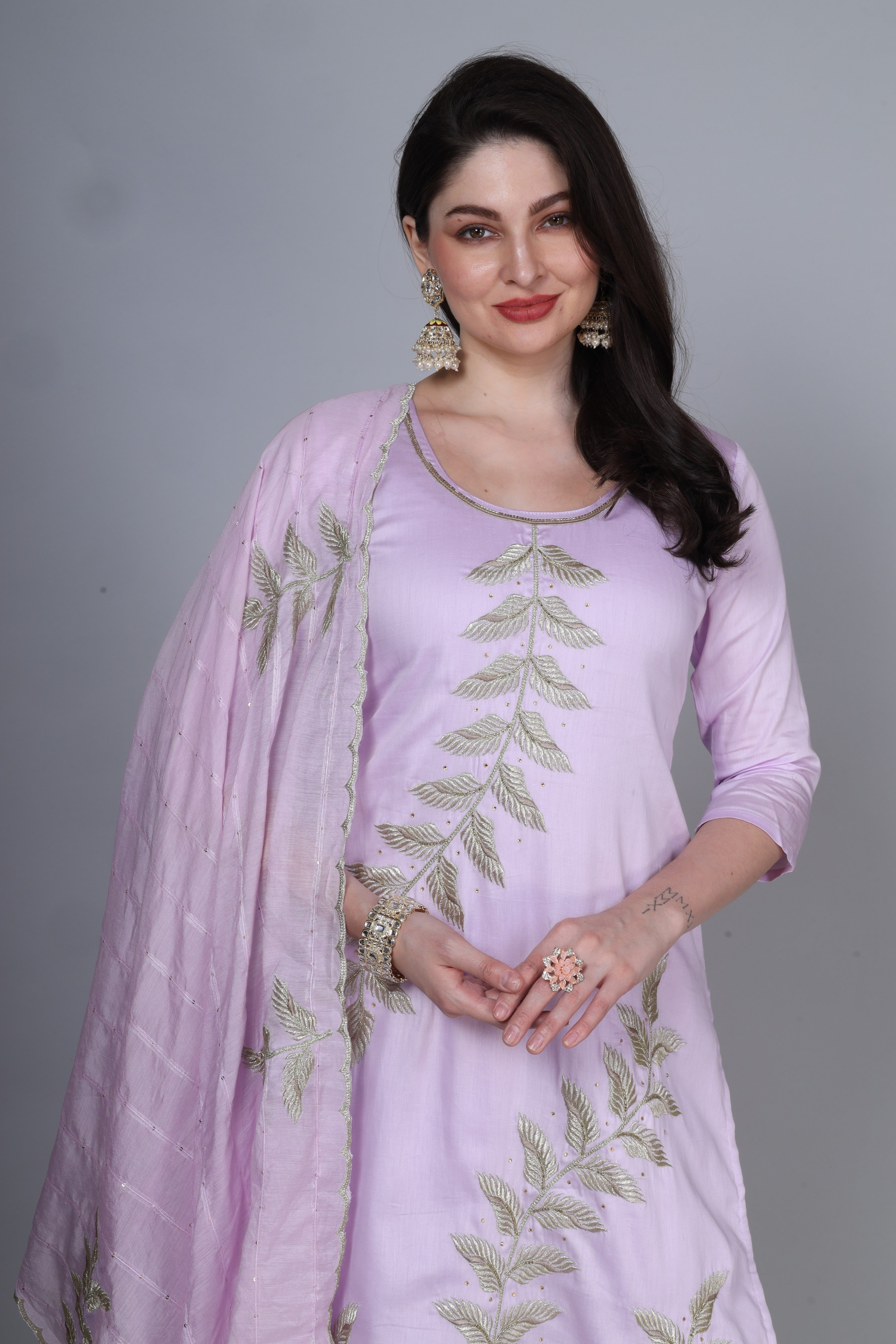 Pastel Jaam cotton zari work suit set with muslin dupatta
