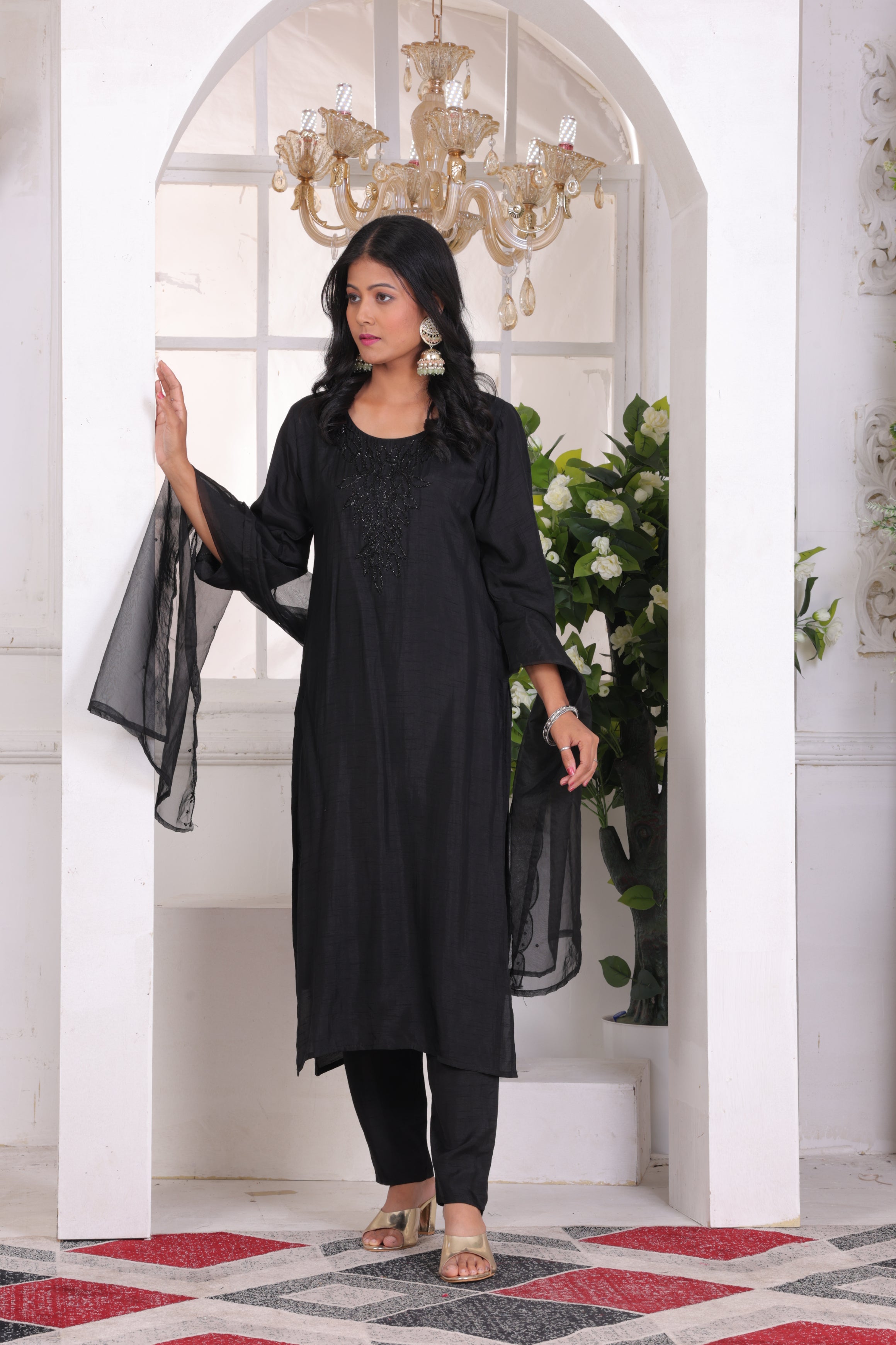 Black Dhola Silk Sequin work Suit Set