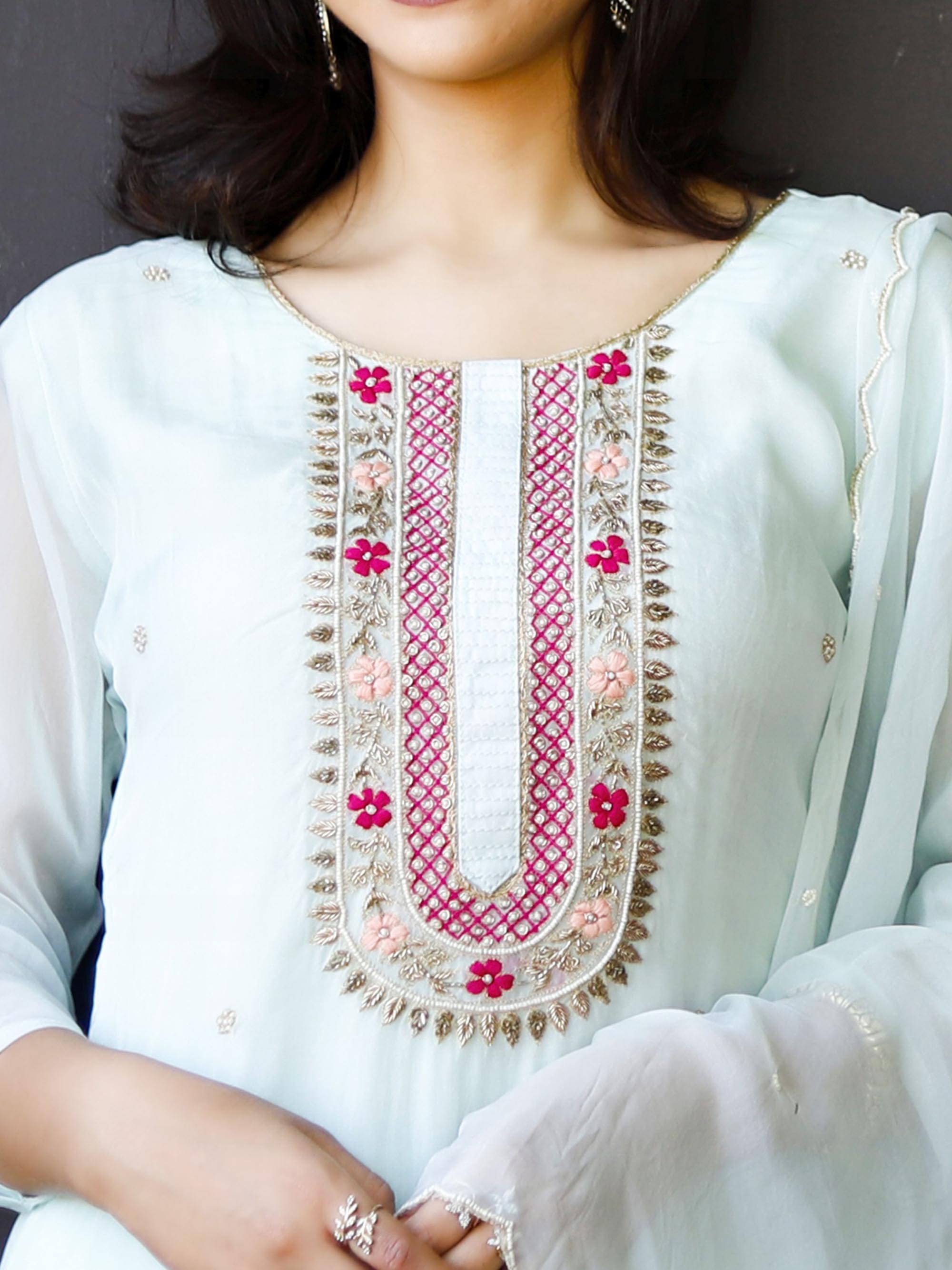 Sky blue 3 piece palazzo Organza Suit set