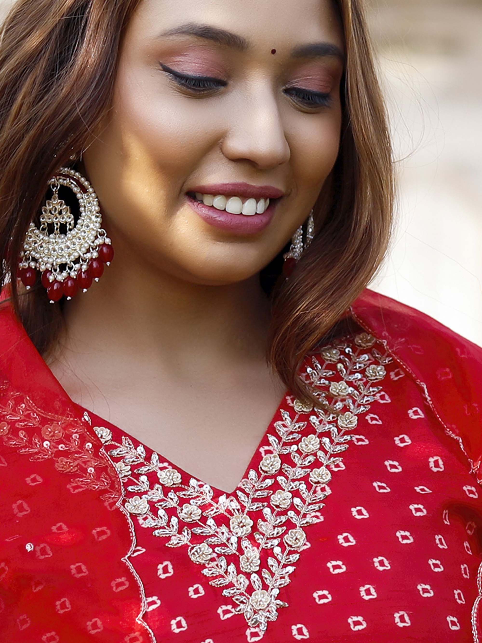 Red Pure Muslin Silk bandani Suit set