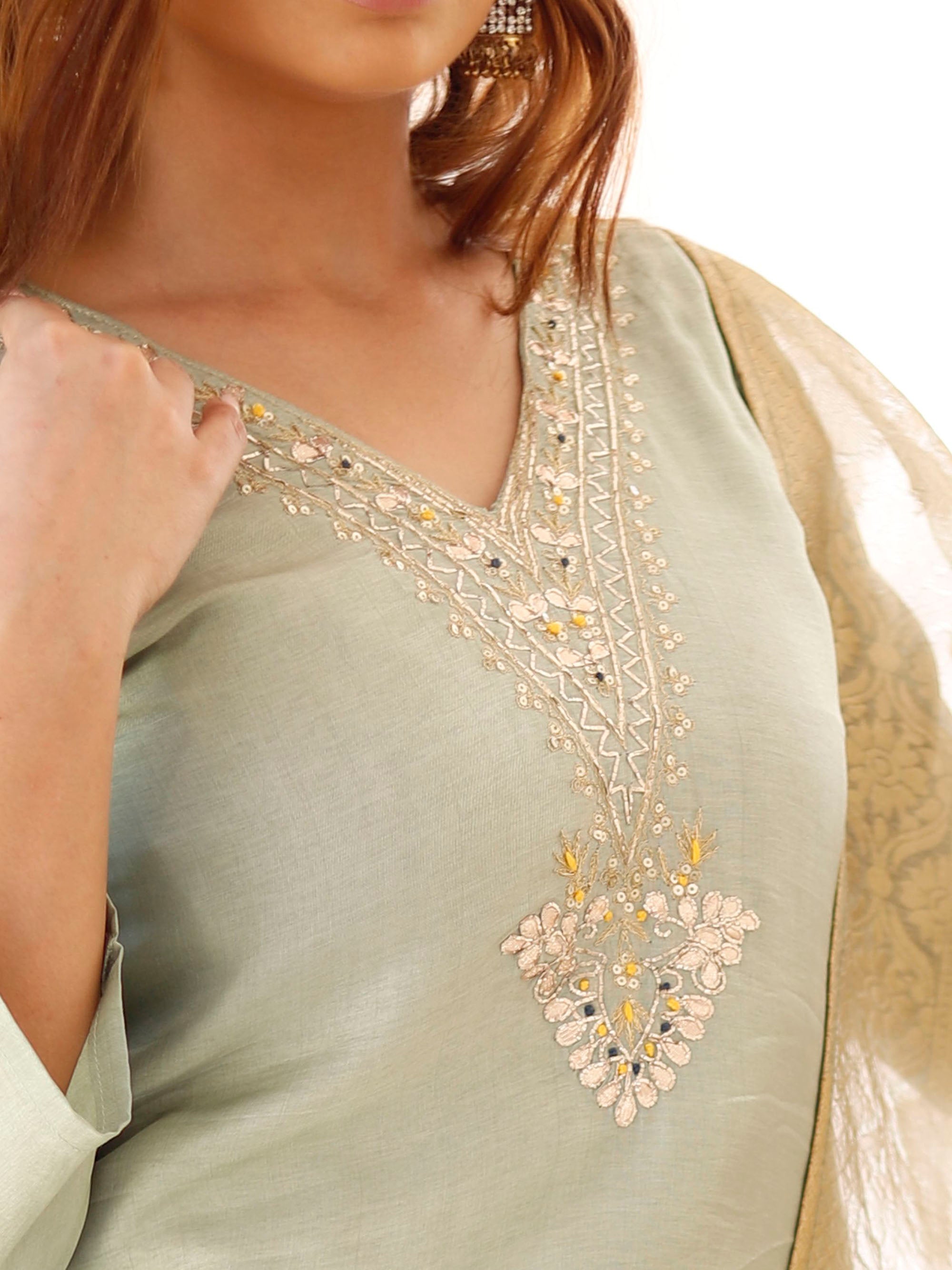 Olive Green 3 piece Zari Suit Set with Banarsi Dupatta