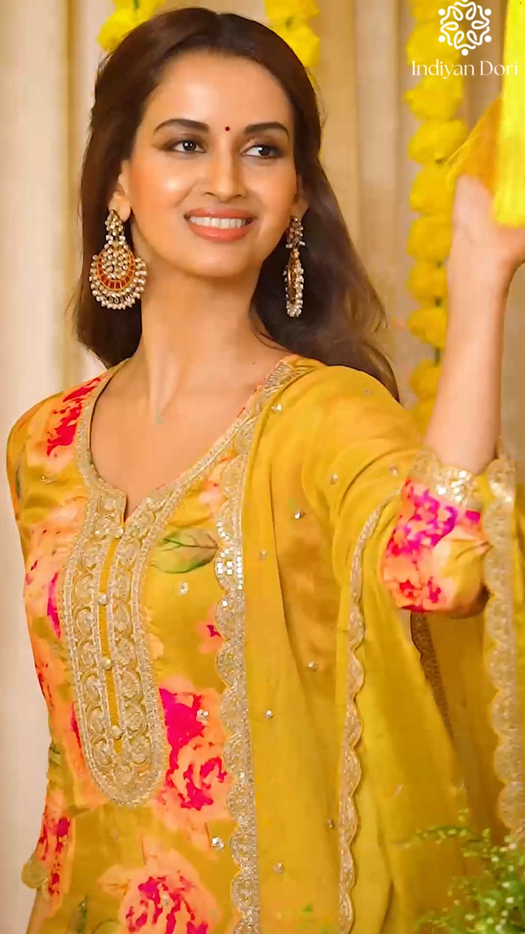 Yellow Floral Muslin Palazzo Suit set with Crepe Dupatta
