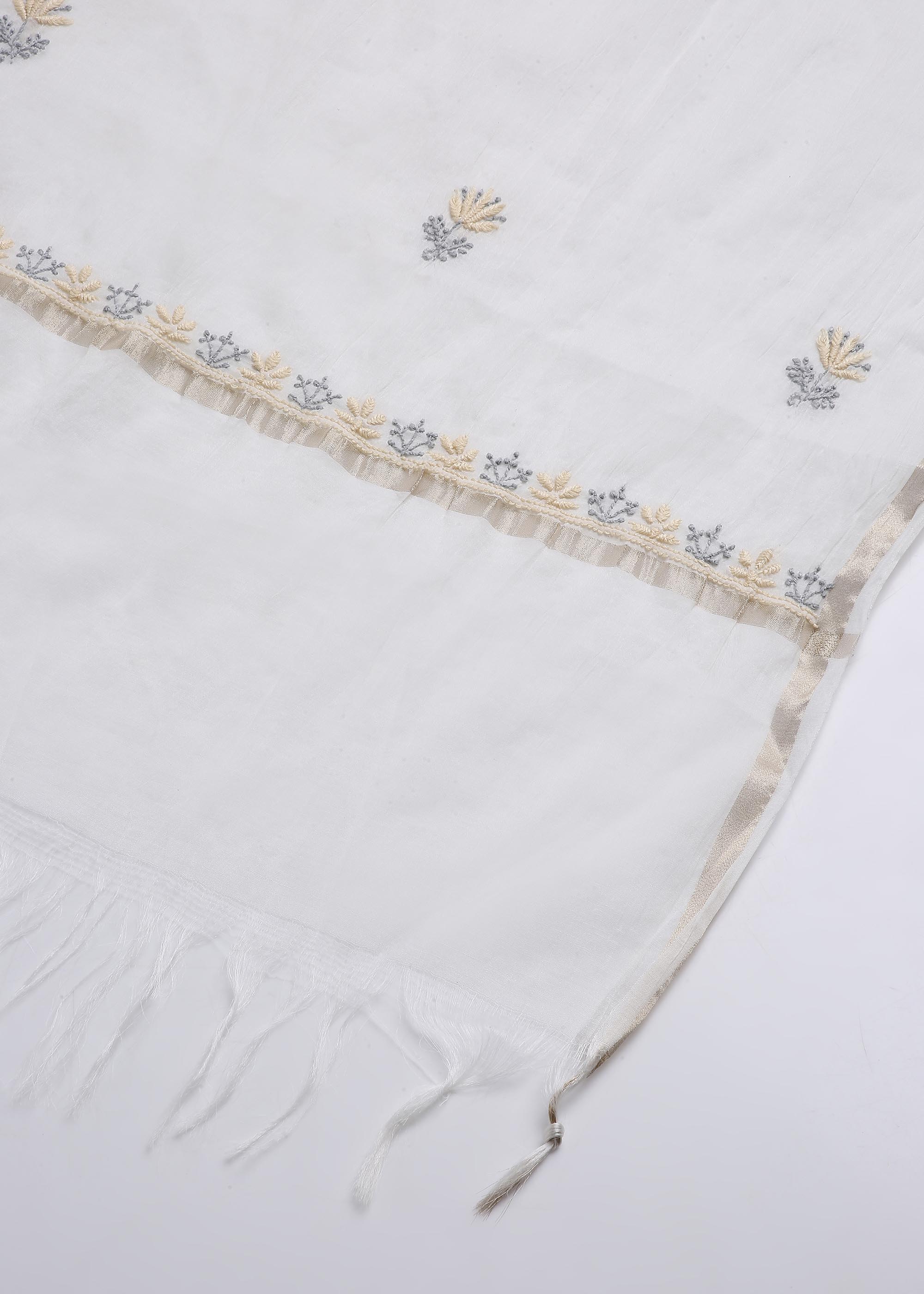 White Color Mul Chanderi kurta dupatta material with Chikankari work