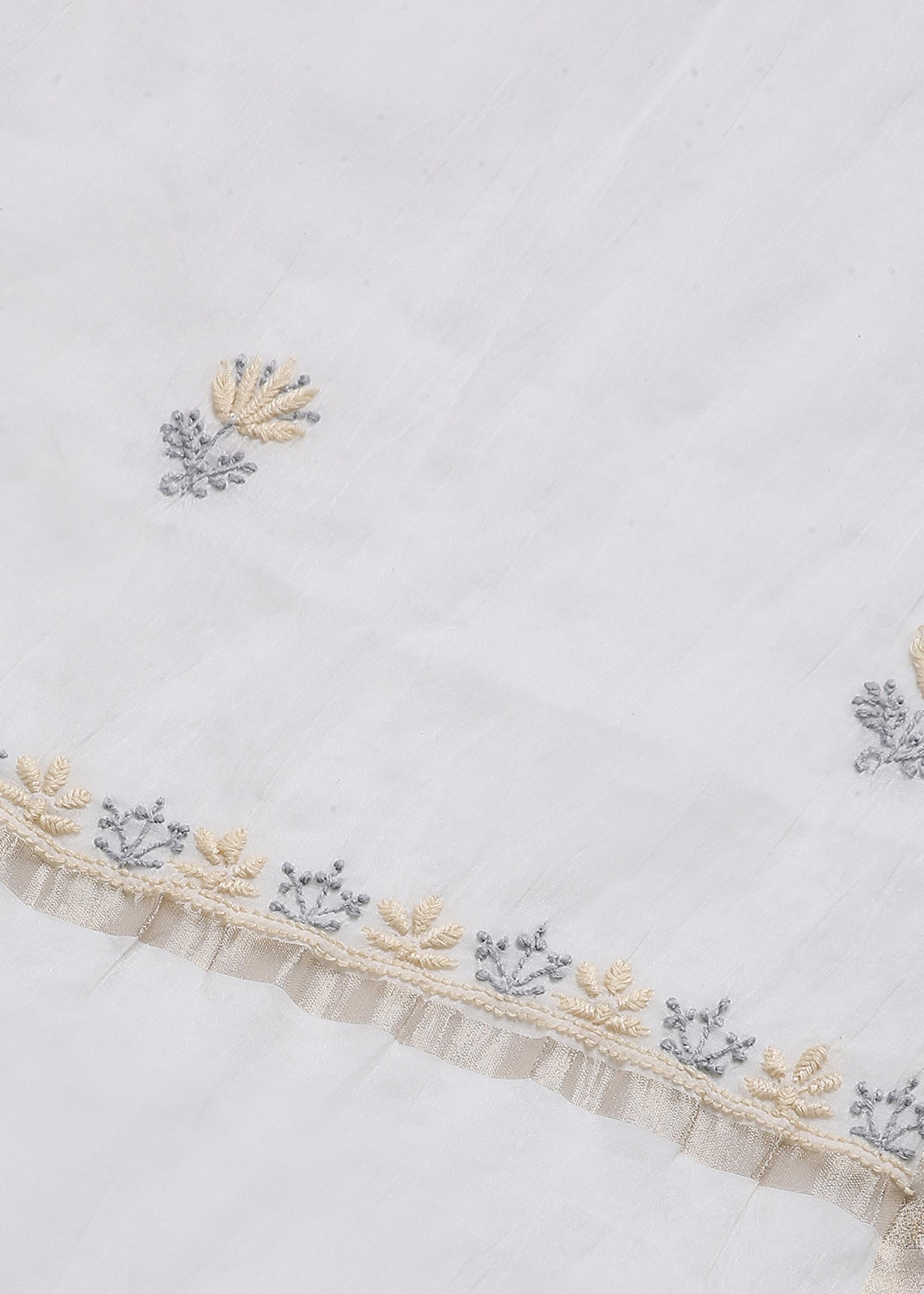 White Color Mul Chanderi kurta dupatta material with Chikankari work