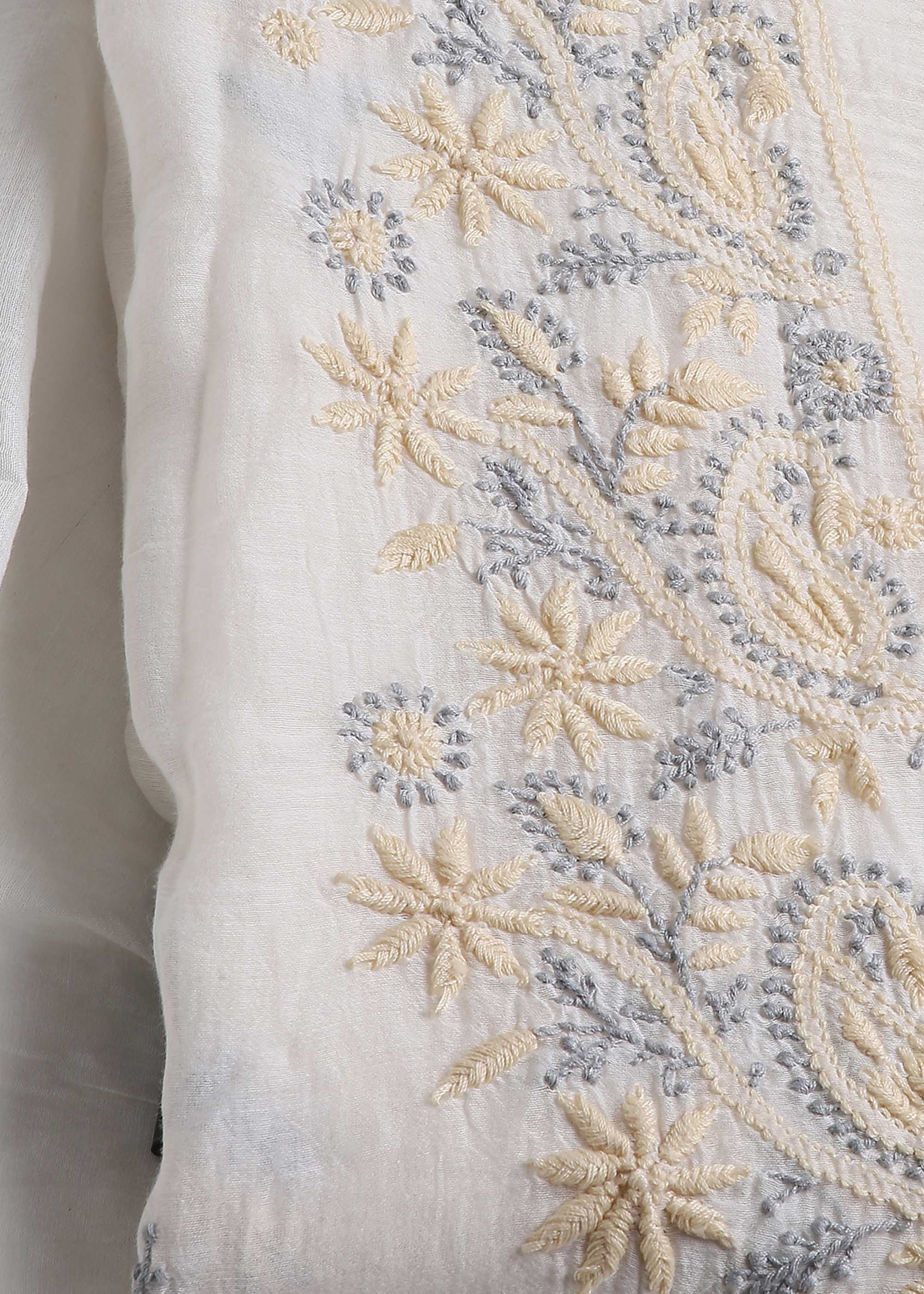 White Color Mul Chanderi kurta dupatta material with Chikankari work