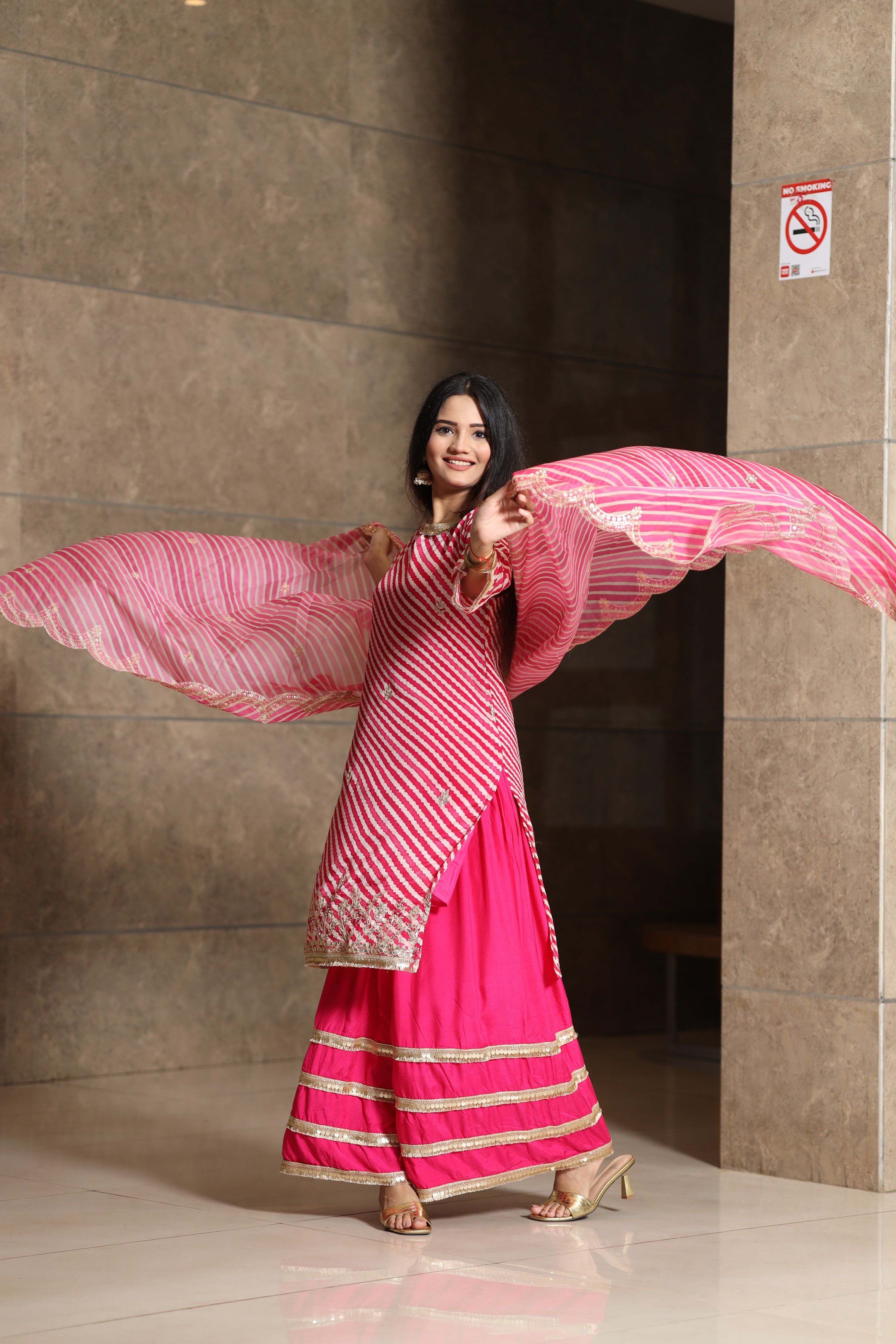 Pure Chinon Pink Lehriya suit set