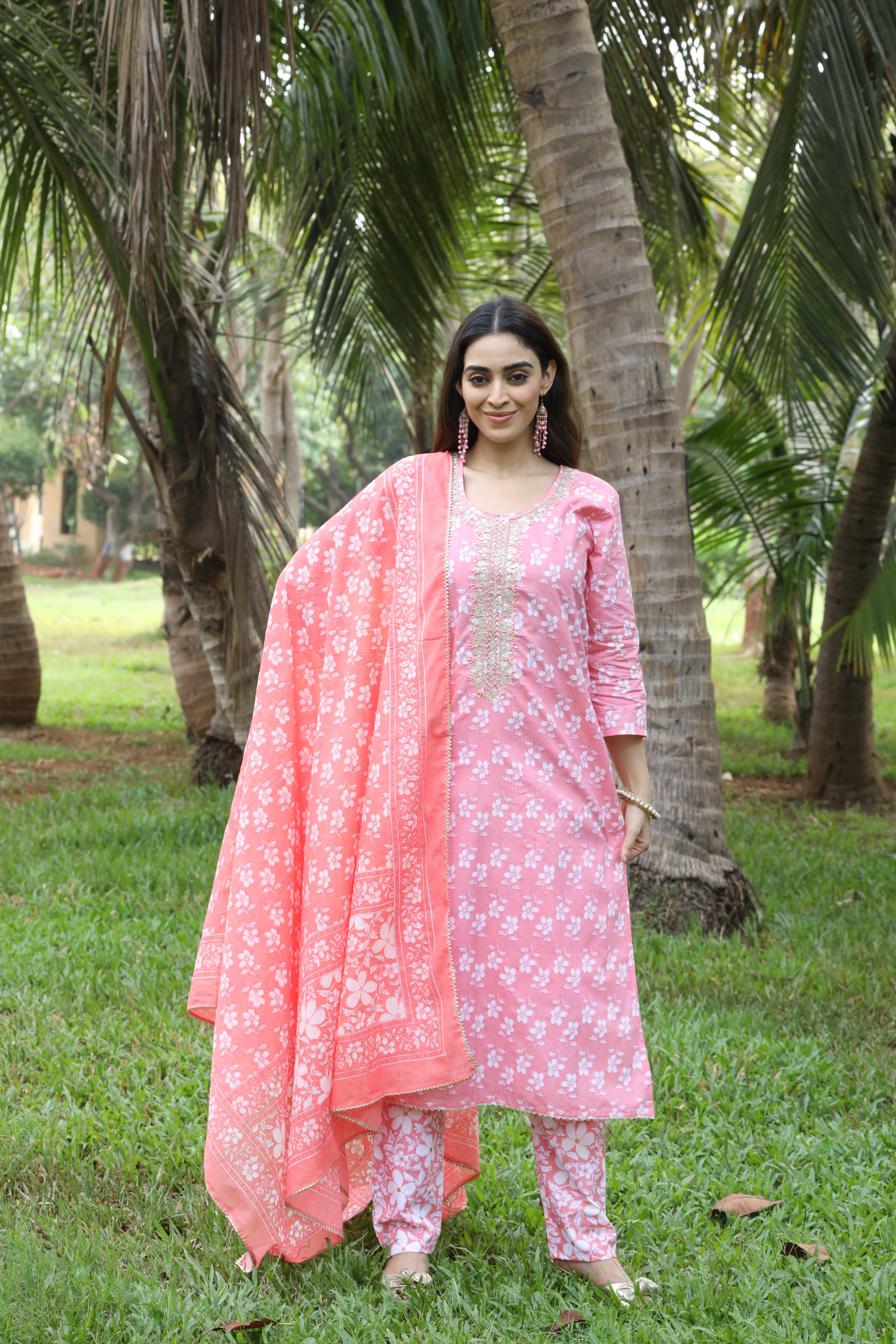 Pink Cotton salwar suit with Gotta patti work