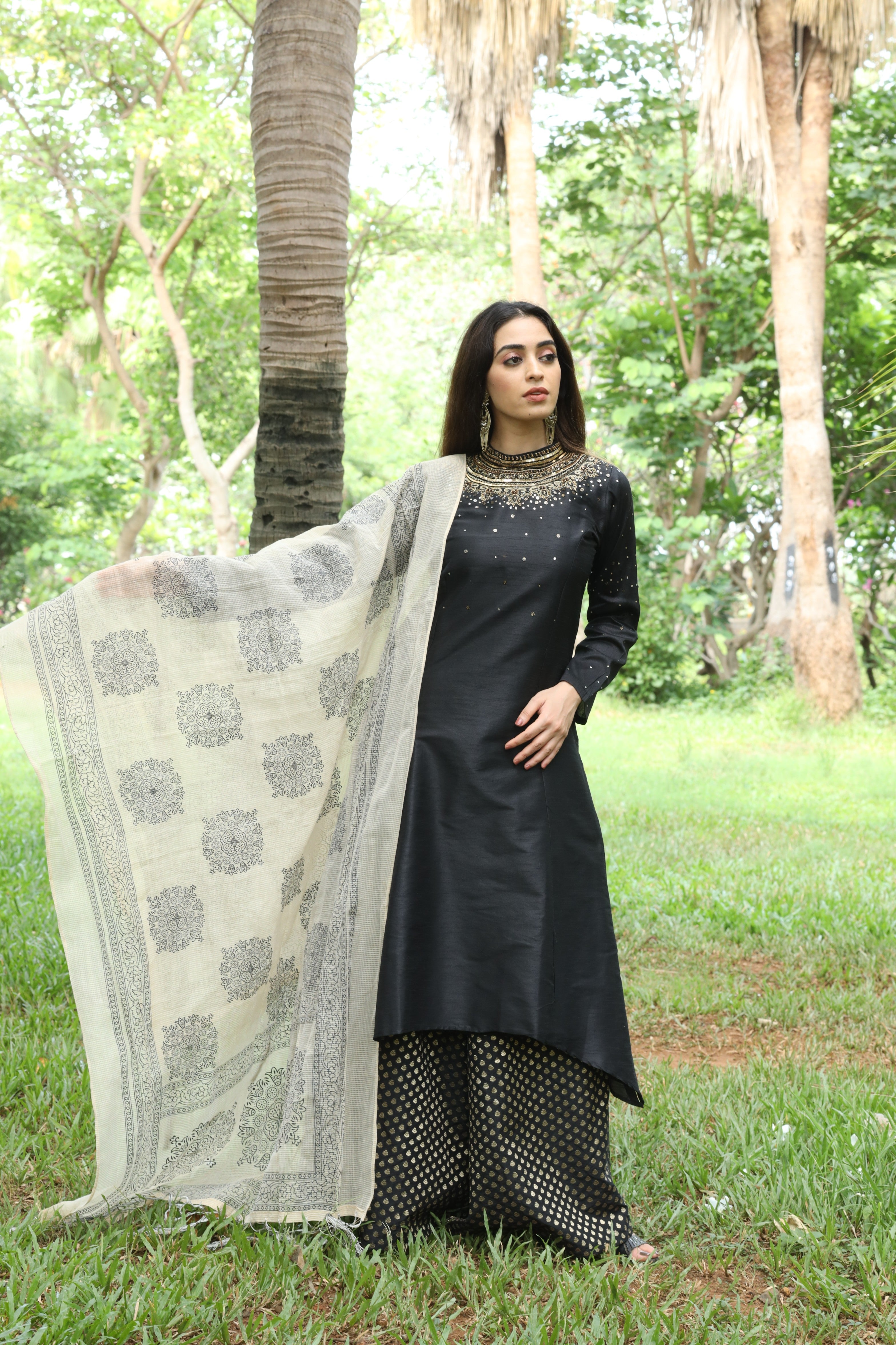 Hand Work Banarasi Silk Suit Set With Chanderi Dupatta