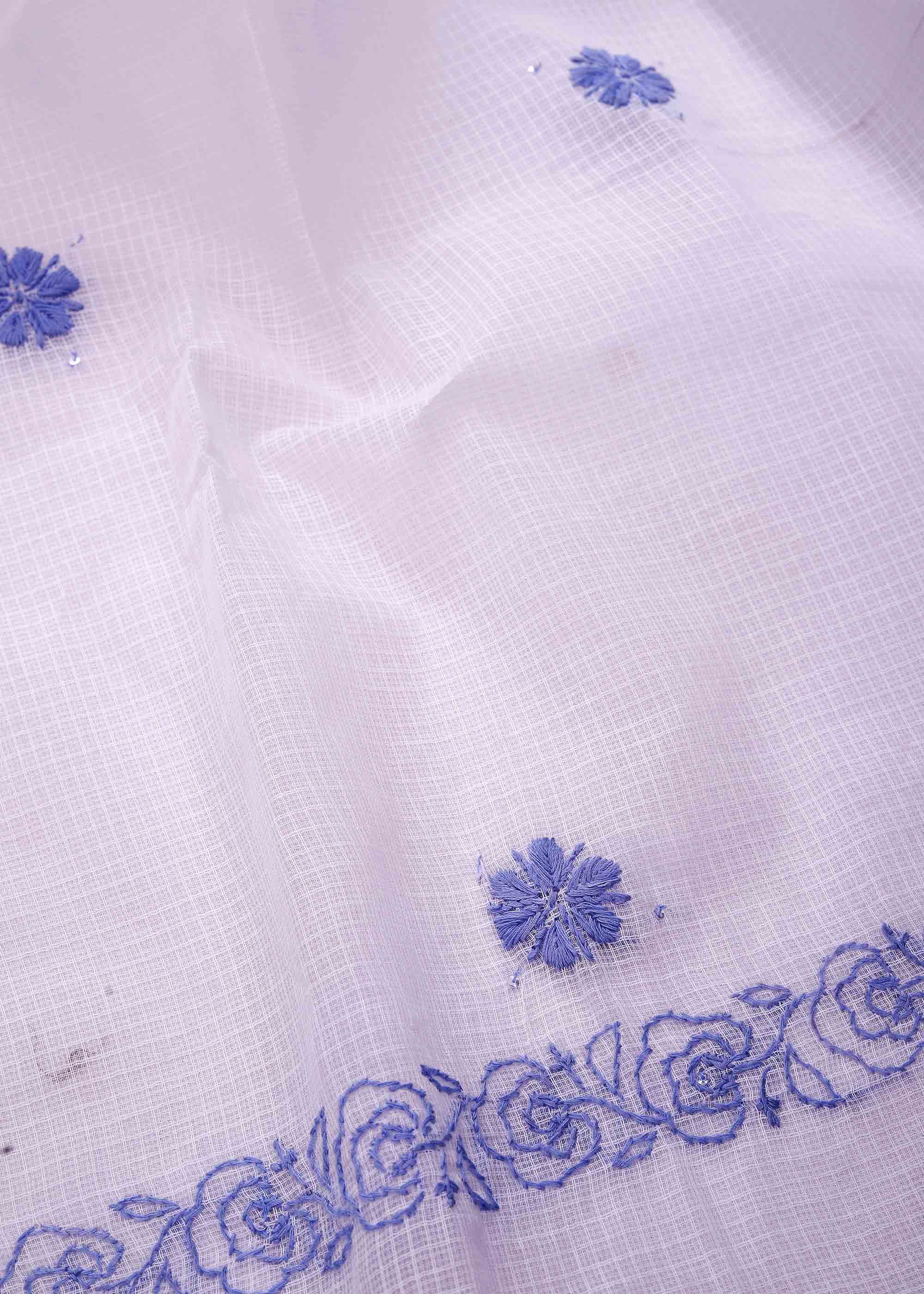 White & Soft Purple color Pure Kota Doria Kurta Dupatta set with Cut daana work