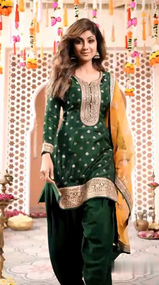 Designer Green suit with Yellow Dupatta