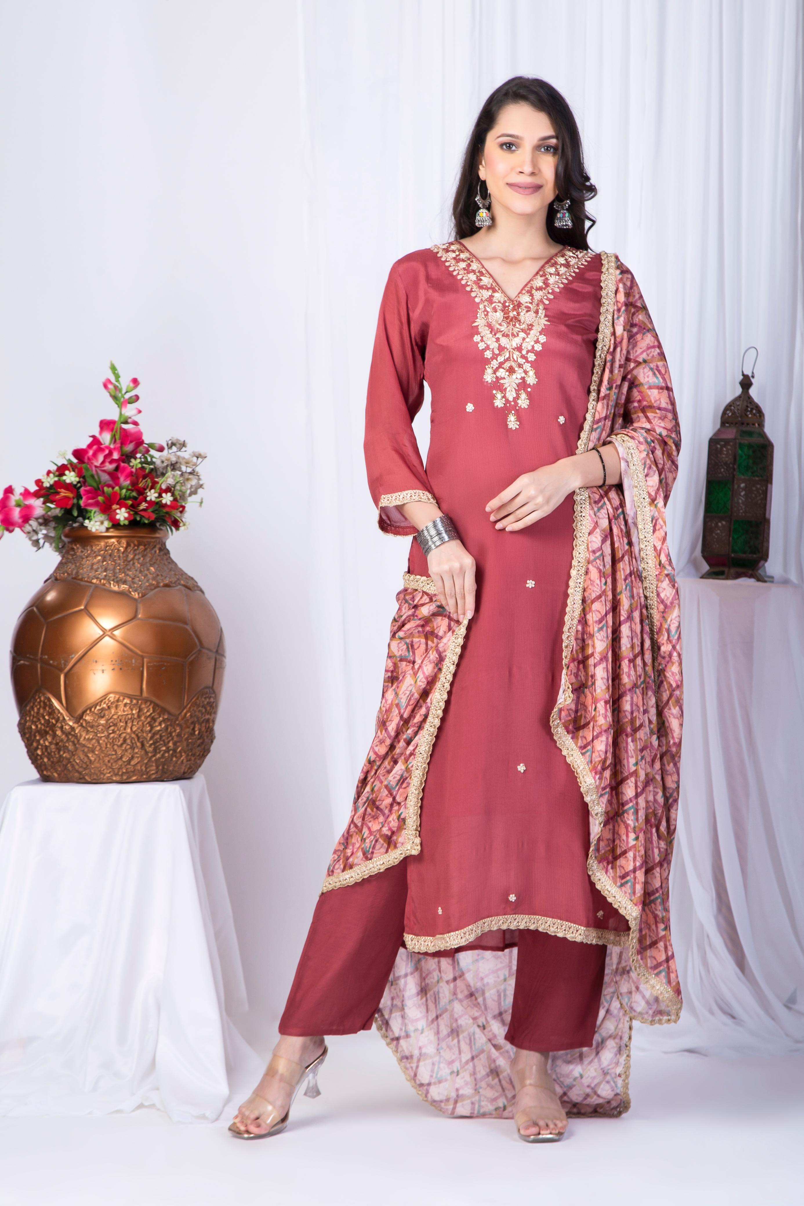 Warm Rustic shade Pure Chinnon suit set