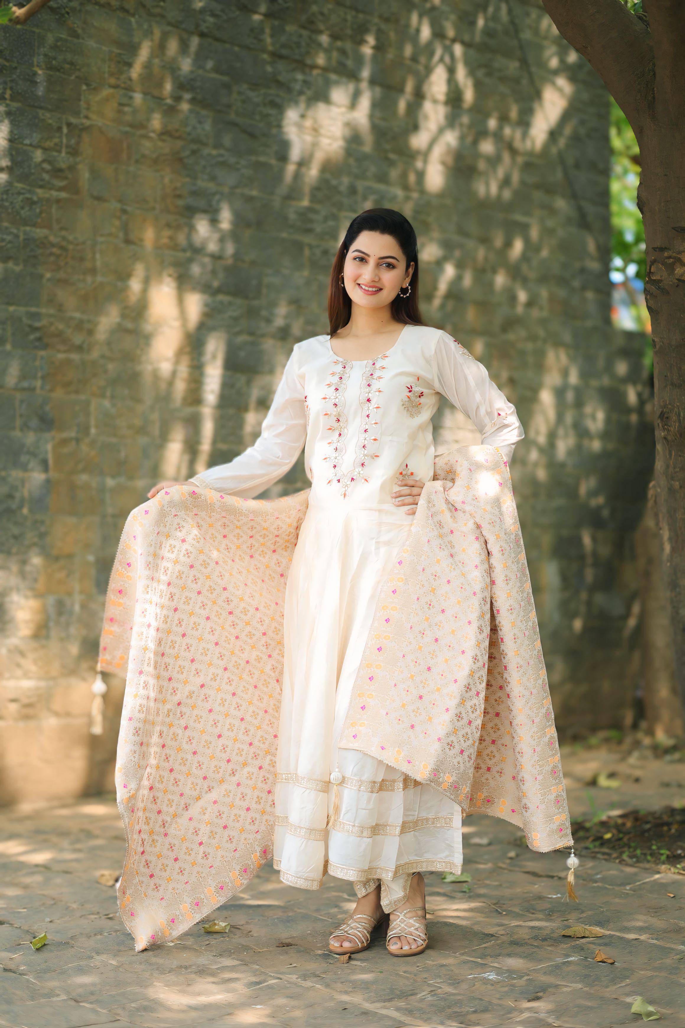 Off-White Chanderi Anarkali suit set