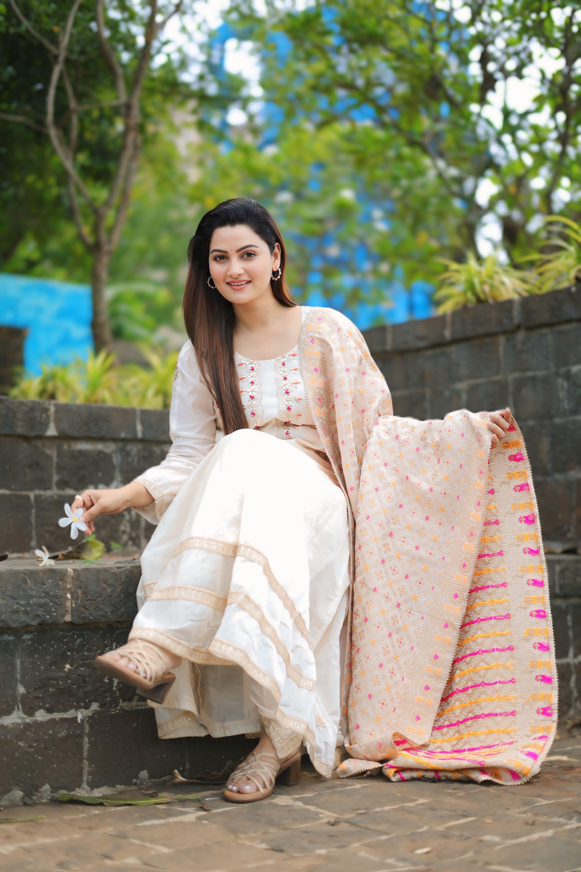 Off-White Chanderi Anarkali suit set