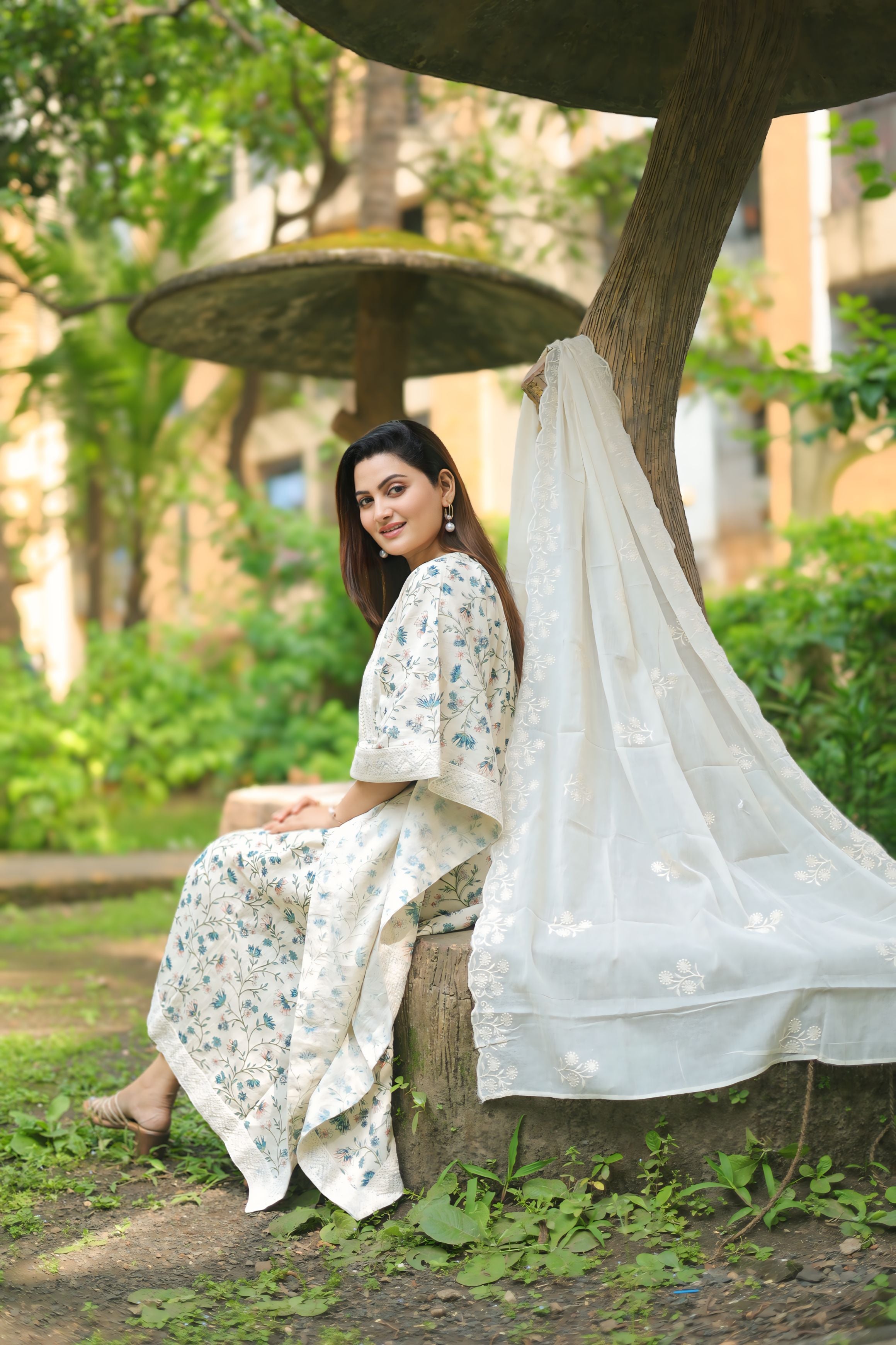 Embroidered Khadi Cotton Kaftan Suit Set