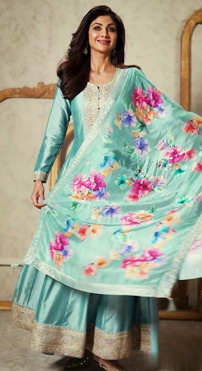 Elegant Anarkali suit set with Floral Dupatta