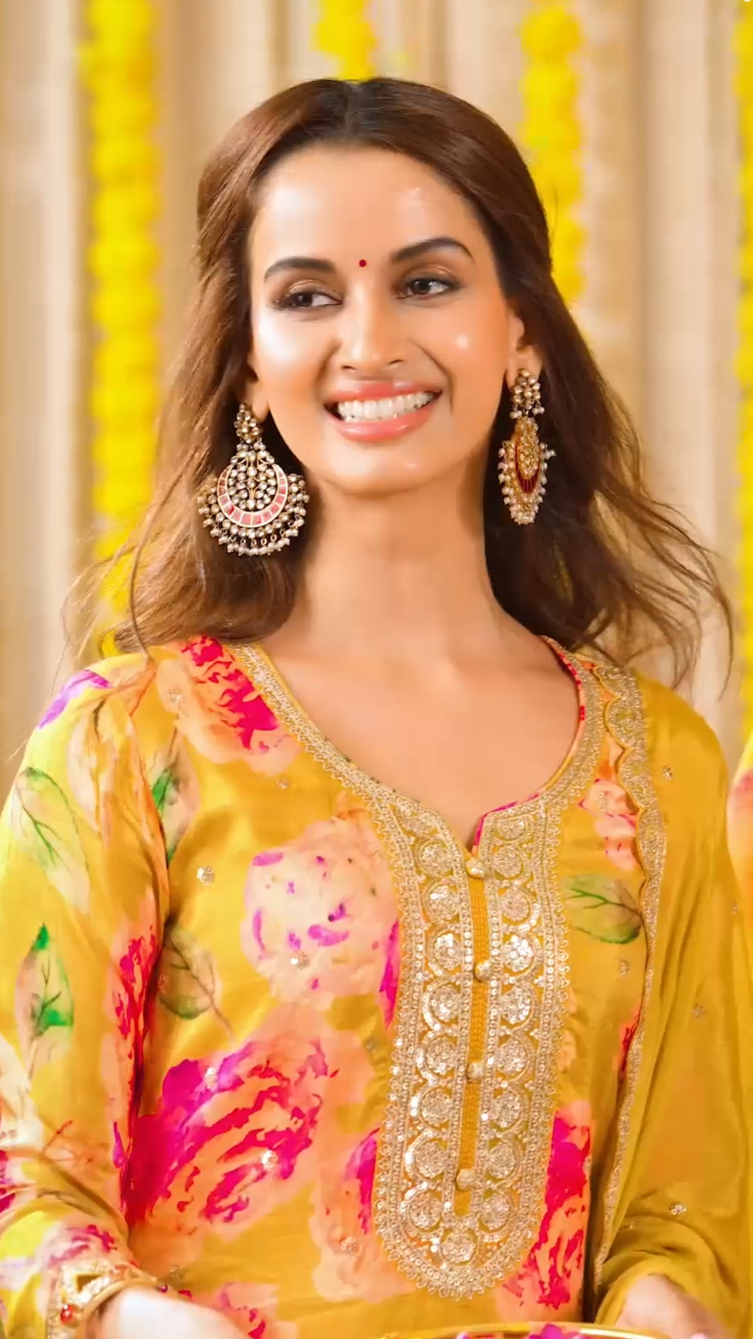 Yellow Floral Muslin Palazzo Suit set with Crepe Dupatta