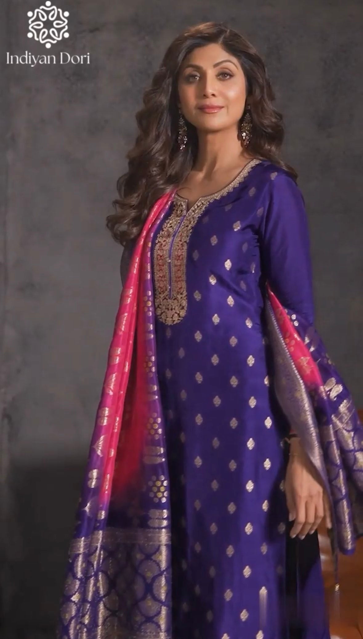 Violet Viscose Suit set with Banarasi Dupatta